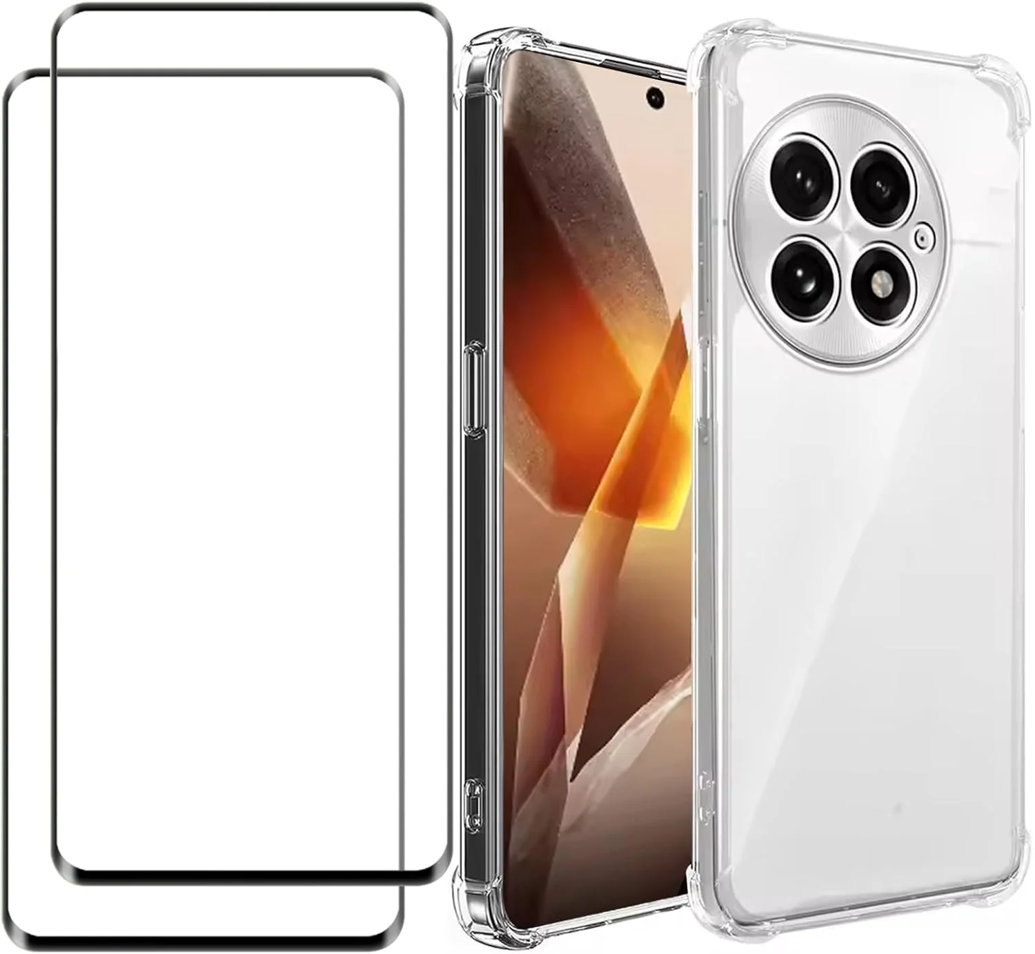 کاور محافظ گوشی وان پلاس 13 5G به همراه محافظ صفحه نمایش شیشه ای حرارت دیده، کاور نرم و شفاف TPU [1+2 عدد]