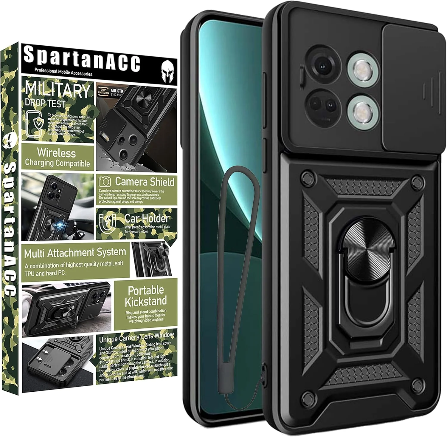 قاب محافظ زرهی مدافع گوشی وان پلاس 11R / ایس 2 5G - محافظت درجه نظامی، پایه چرخان، محافظ صفحه نمایش شیشه ای حرارت دیده - مشکی - قاب استند قاب محافظ زرهی مدافع گوشی وان پلاس 11R / ایس 2 5G - محافظت درجه نظامی، پایه چرخان، محافظ صفحه نمایش شیشه ای حرارت دیده - مشکی - قاب استند