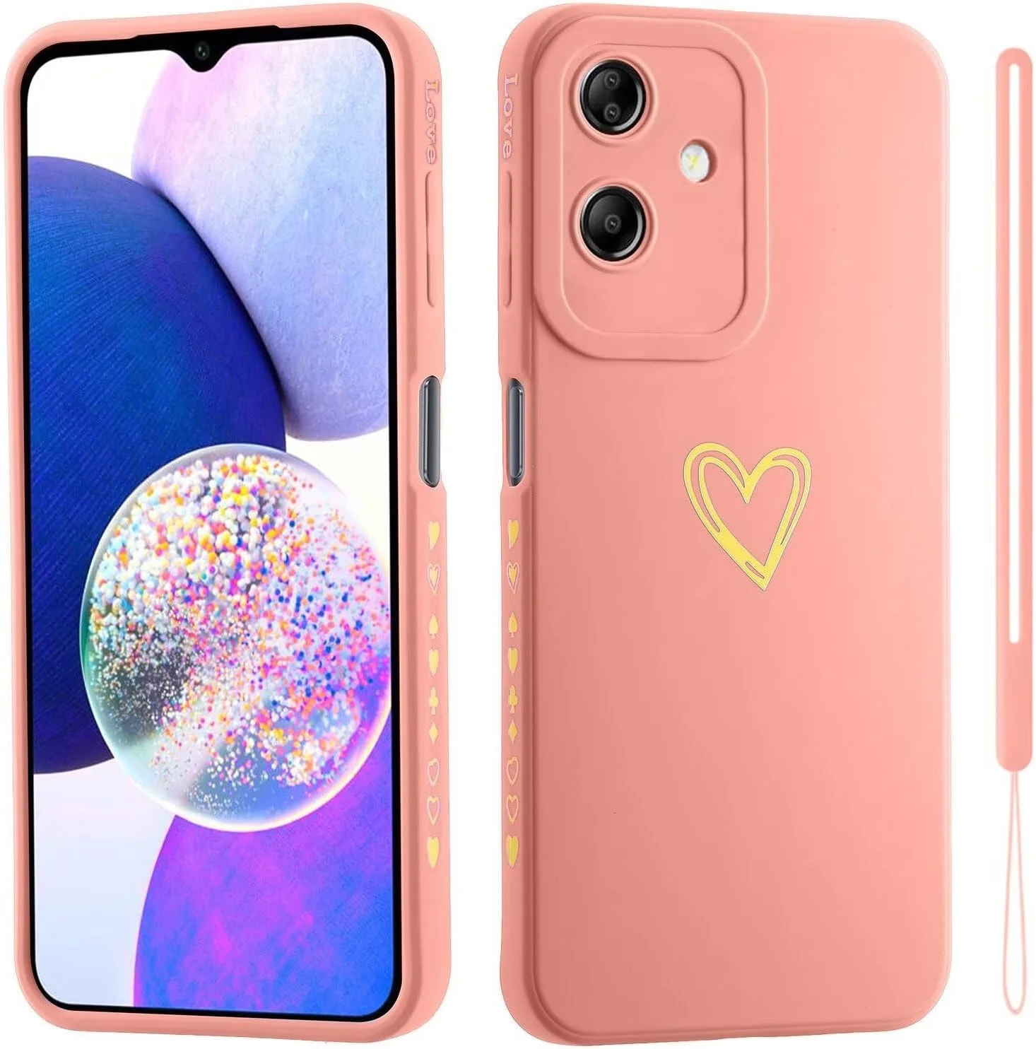 قاب سیلیکونی ESONG برای OnePlus Nord N30 SE/OPPO A79/OPPO A2/OPPO A1S 5G، قاب محافظ با طرح قلب دوست داشتنی برای دختران/بانوان، قاب گوشی فوق العاده نازک با بند دستی، محافظ دوربین قاب سیلیکونی ESONG برای OnePlus Nord N30 SE/OPPO A79/OPPO A2/OPPO A1S 5G، قاب محافظ با طرح قلب دوست داشتنی برای دختران/بانوان، قاب گوشی فوق العاده نازک با بند دستی، محافظ دوربین