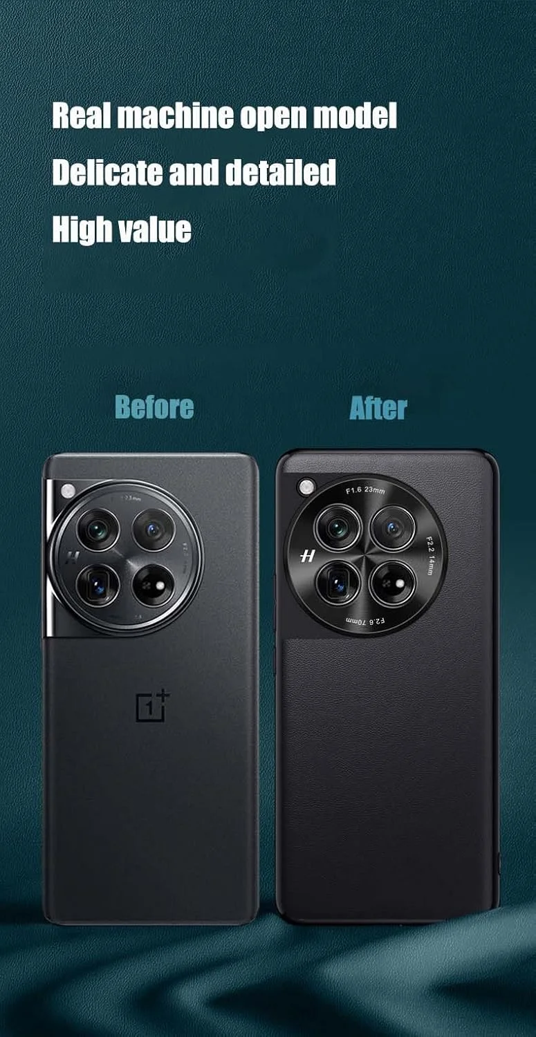 کاور OIATROE برای OnePlus 12، TPU + چرم + محافظ دوربین پشتی 3 در 1 - کاور ضد خش دست ساز برای OnePlus 12 - مشکی