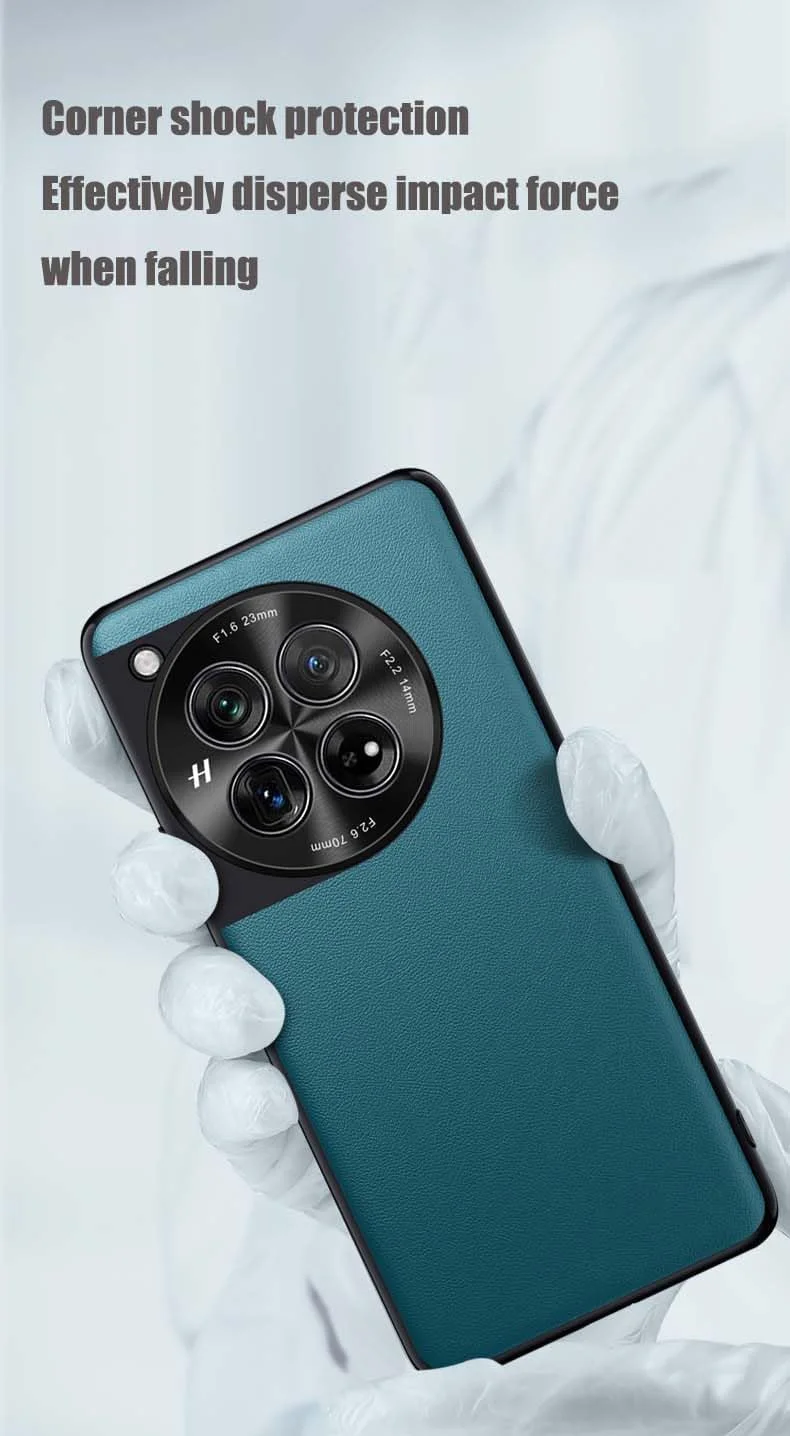 کاور OIATROE برای OnePlus 12، TPU + چرم + محافظ دوربین پشتی 3 در 1 - کاور ضد خش دست ساز برای OnePlus 12 - مشکی