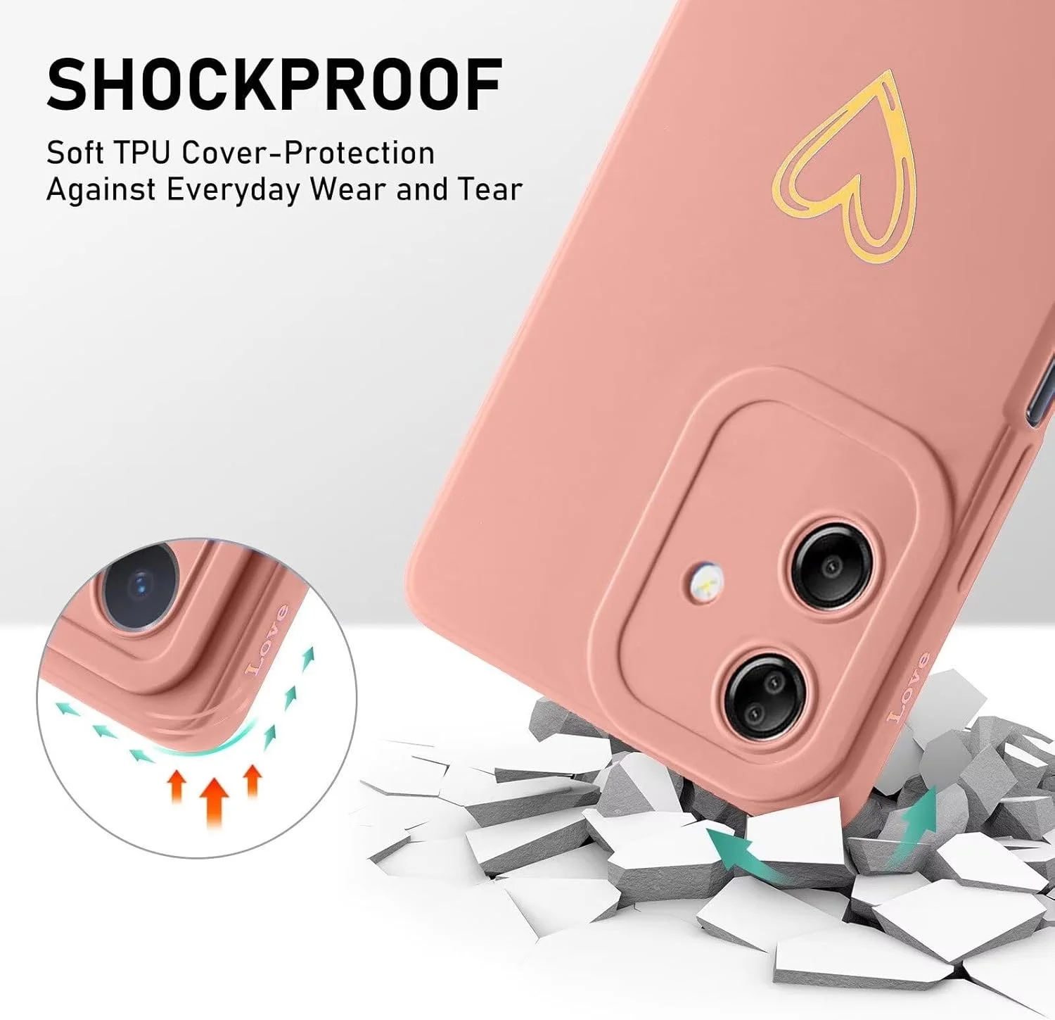 قاب سیلیکونی ESONG برای OnePlus Nord N30 SE/OPPO A79/OPPO A2/OPPO A1S 5G، قاب محافظ با طرح قلب دوست داشتنی برای دختران/بانوان، قاب گوشی فوق العاده نازک با بند دستی، محافظ دوربین قاب سیلیکونی ESONG برای OnePlus Nord N30 SE/OPPO A79/OPPO A2/OPPO A1S 5G، قاب محافظ با طرح قلب دوست داشتنی برای دختران/بانوان، قاب گوشی فوق العاده نازک با بند دستی، محافظ دوربین