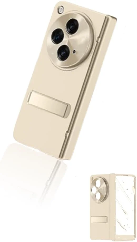 قاب محافظ باریک و سبک با محافظ لولا، پایه تاشو و محافظ صفحه نمایش - طراحی طلایی شیک، سازگار با OnePlus Open/OPPO Find N3 قاب محافظ باریک و سبک با محافظ لولا، پایه تاشو و محافظ صفحه نمایش - طراحی طلایی شیک، سازگار با OnePlus Open/OPPO Find N3