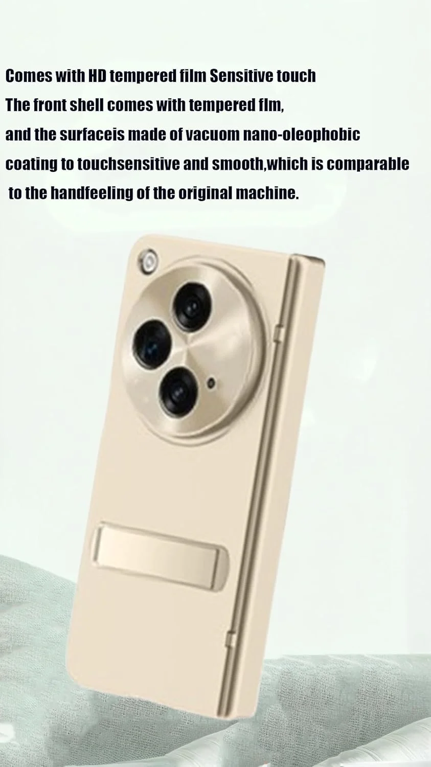 قاب محافظ باریک و سبک با محافظ لولا، پایه تاشو و محافظ صفحه نمایش - طراحی طلایی شیک، سازگار با OnePlus Open/OPPO Find N3 قاب محافظ باریک و سبک با محافظ لولا، پایه تاشو و محافظ صفحه نمایش - طراحی طلایی شیک، سازگار با OnePlus Open/OPPO Find N3