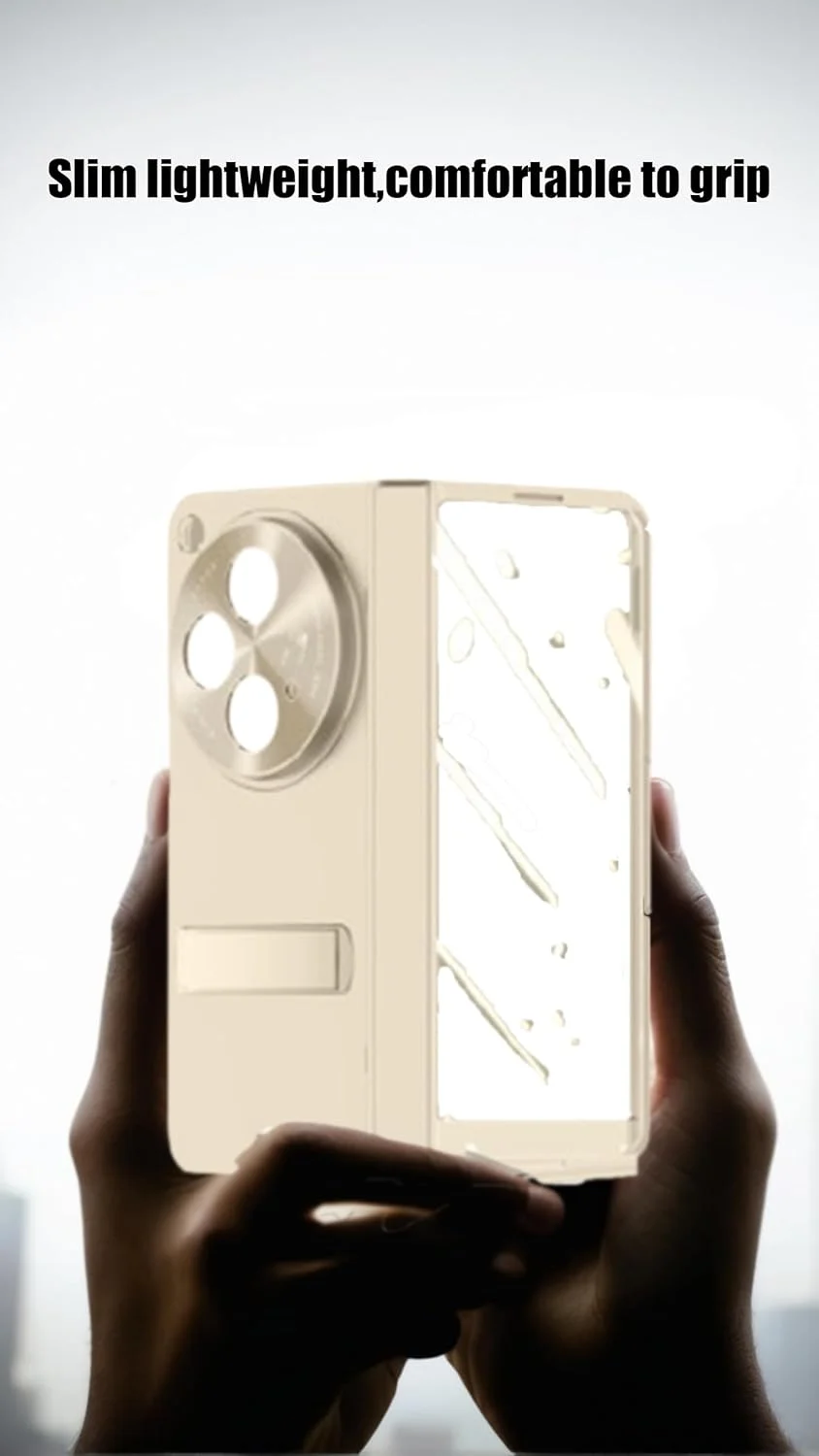 قاب محافظ باریک و سبک با محافظ لولا، پایه تاشو و محافظ صفحه نمایش - طراحی طلایی شیک، سازگار با OnePlus Open/OPPO Find N3 قاب محافظ باریک و سبک با محافظ لولا، پایه تاشو و محافظ صفحه نمایش - طراحی طلایی شیک، سازگار با OnePlus Open/OPPO Find N3