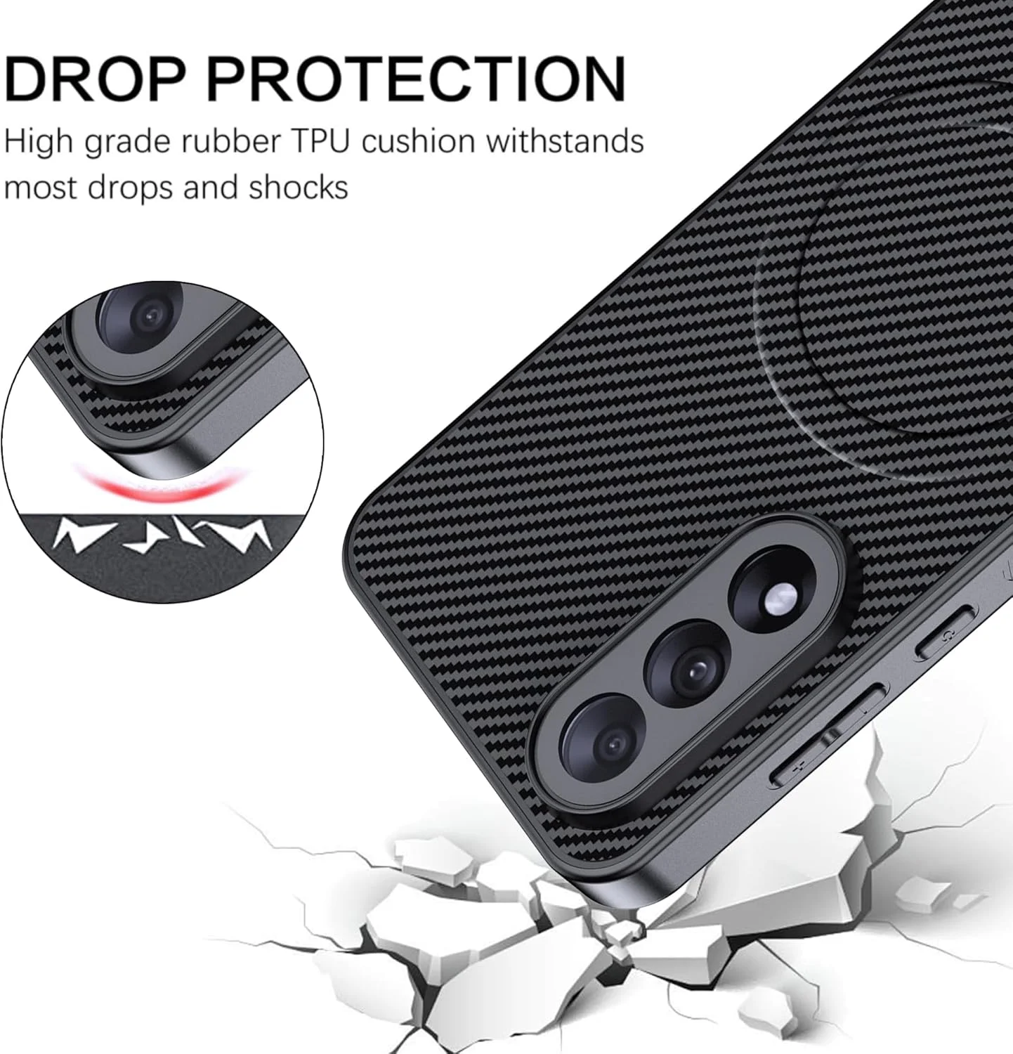 قاب گوشی CAUHENYEE OnePlus Nord 5 5G، [محافظت سه گانه] ضد ضربه و جاذب شوک، محافظ لنز دوربین، قاب مغناطیسی فیبر کربنی برای OnePlus Nord 5 5G