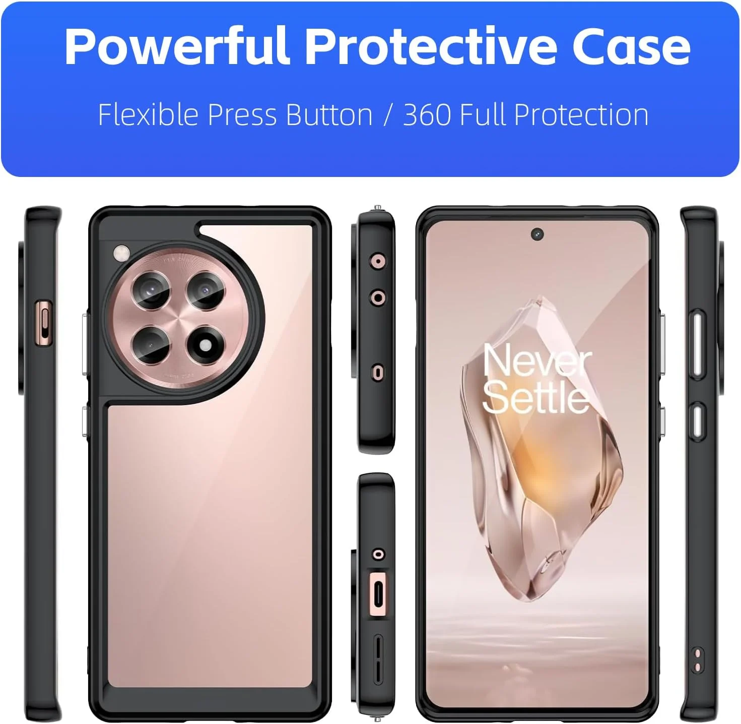 قاب محافظ گوشی وان پلاس 12R و وان پلاس ایس 3 5G با یک حلقه نگهدارنده، مقاوم در برابر خش، پشت PC سخت، ضد ضربه (مشکی، MF برای وان پلاس 12R ایس 3 5G)