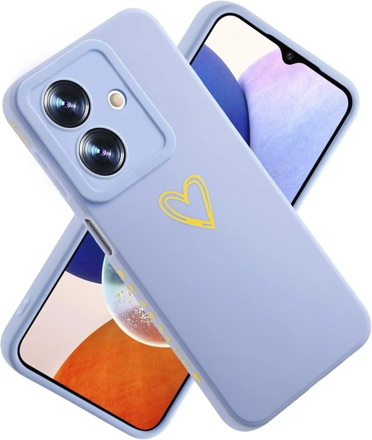 قاب محافظ طرح قلب طلایی LENGRACE برای گوشی وان پلاس نورد CE3 Lite 5G، قاب سیلیکونی TPU ضد ضربه با طرح قلب طلایی برای دختران و بانوان - سرمه ای