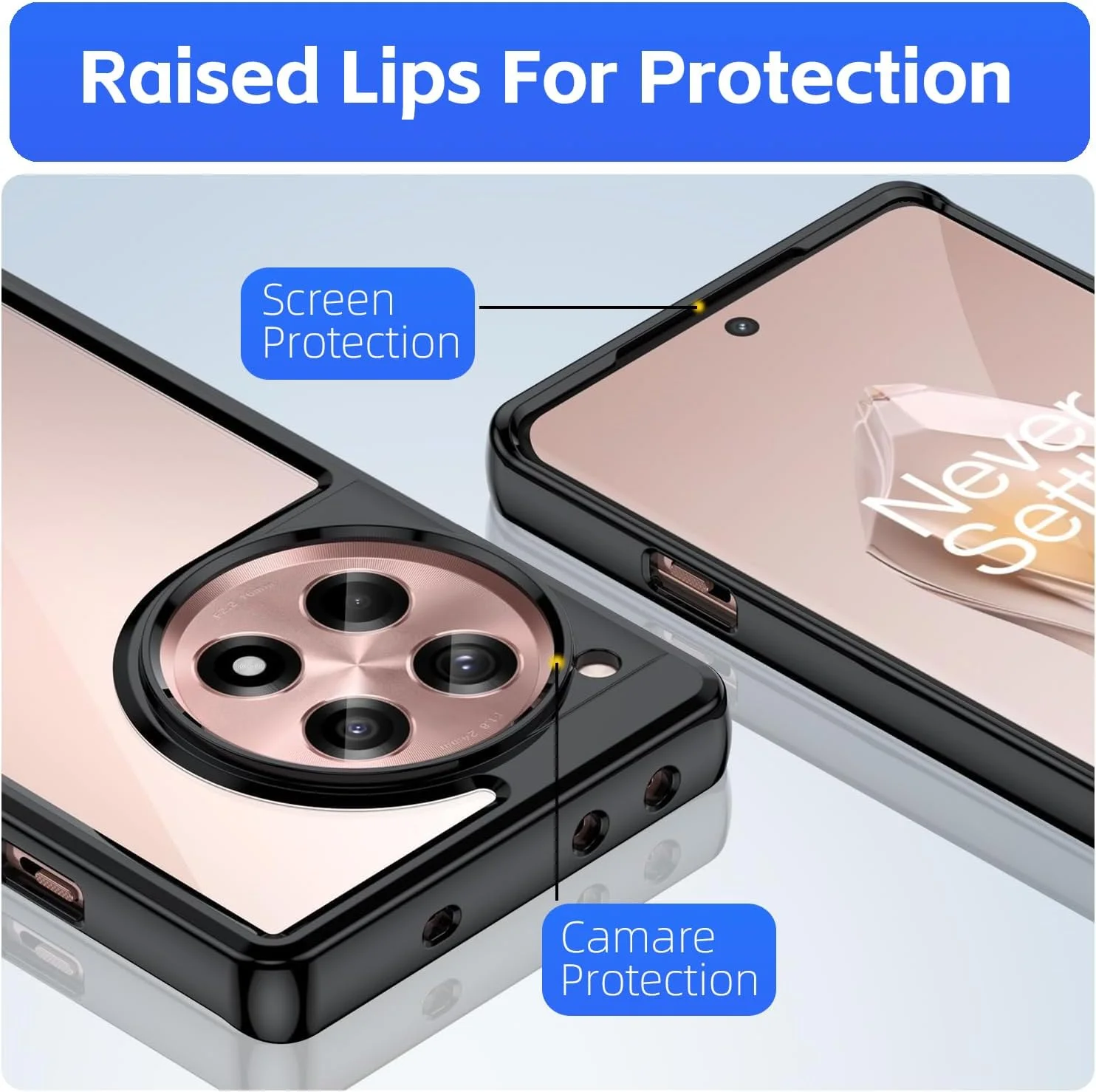 قاب محافظ گوشی وان پلاس 12R و وان پلاس ایس 3 5G با یک حلقه نگهدارنده، مقاوم در برابر خش، پشت PC سخت، ضد ضربه (مشکی، MF برای وان پلاس 12R ایس 3 5G)