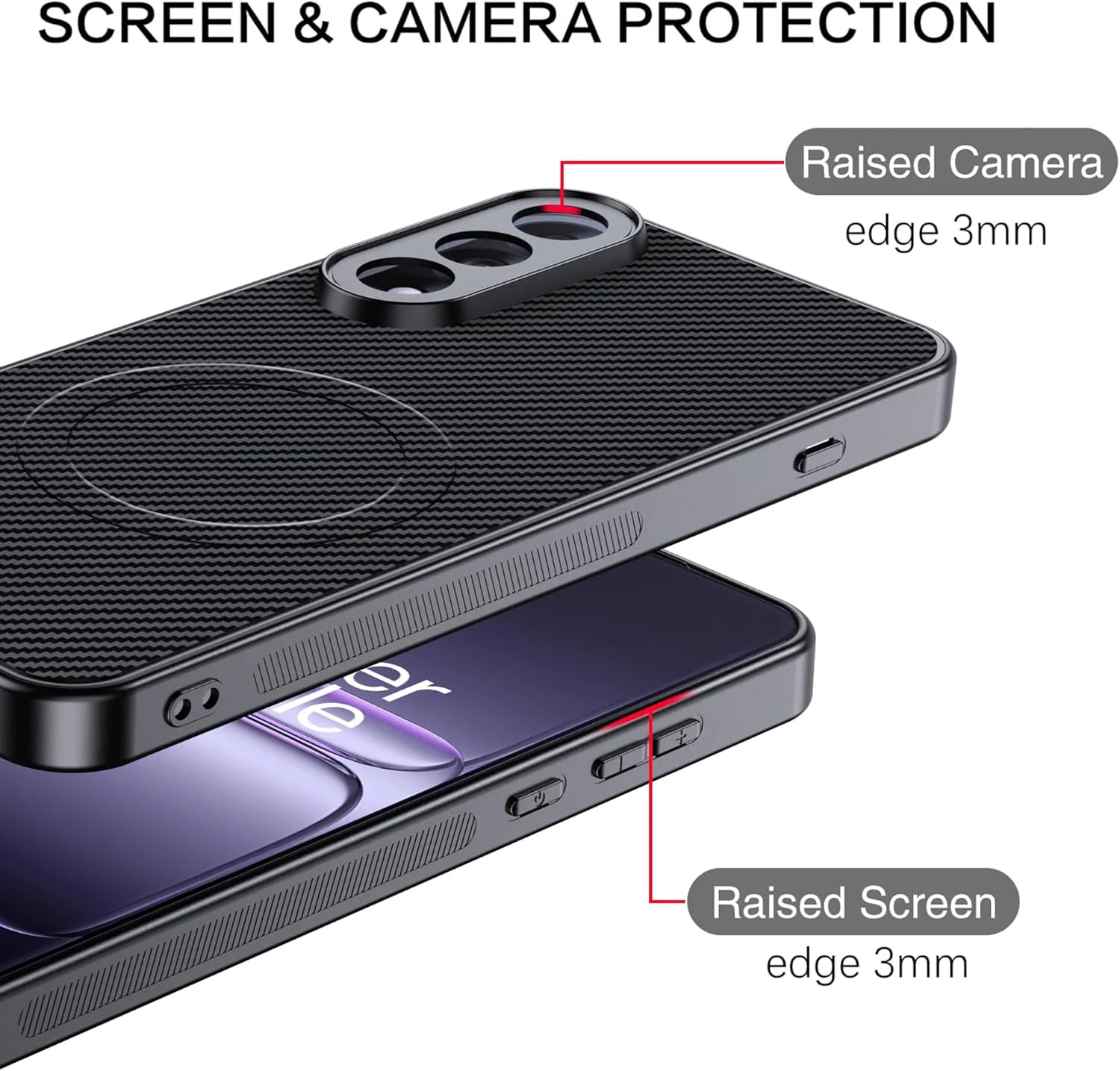 قاب گوشی CAUHENYEE OnePlus Nord 5 5G، [محافظت سه گانه] ضد ضربه و جاذب شوک، محافظ لنز دوربین، قاب مغناطیسی فیبر کربنی برای OnePlus Nord 5 5G