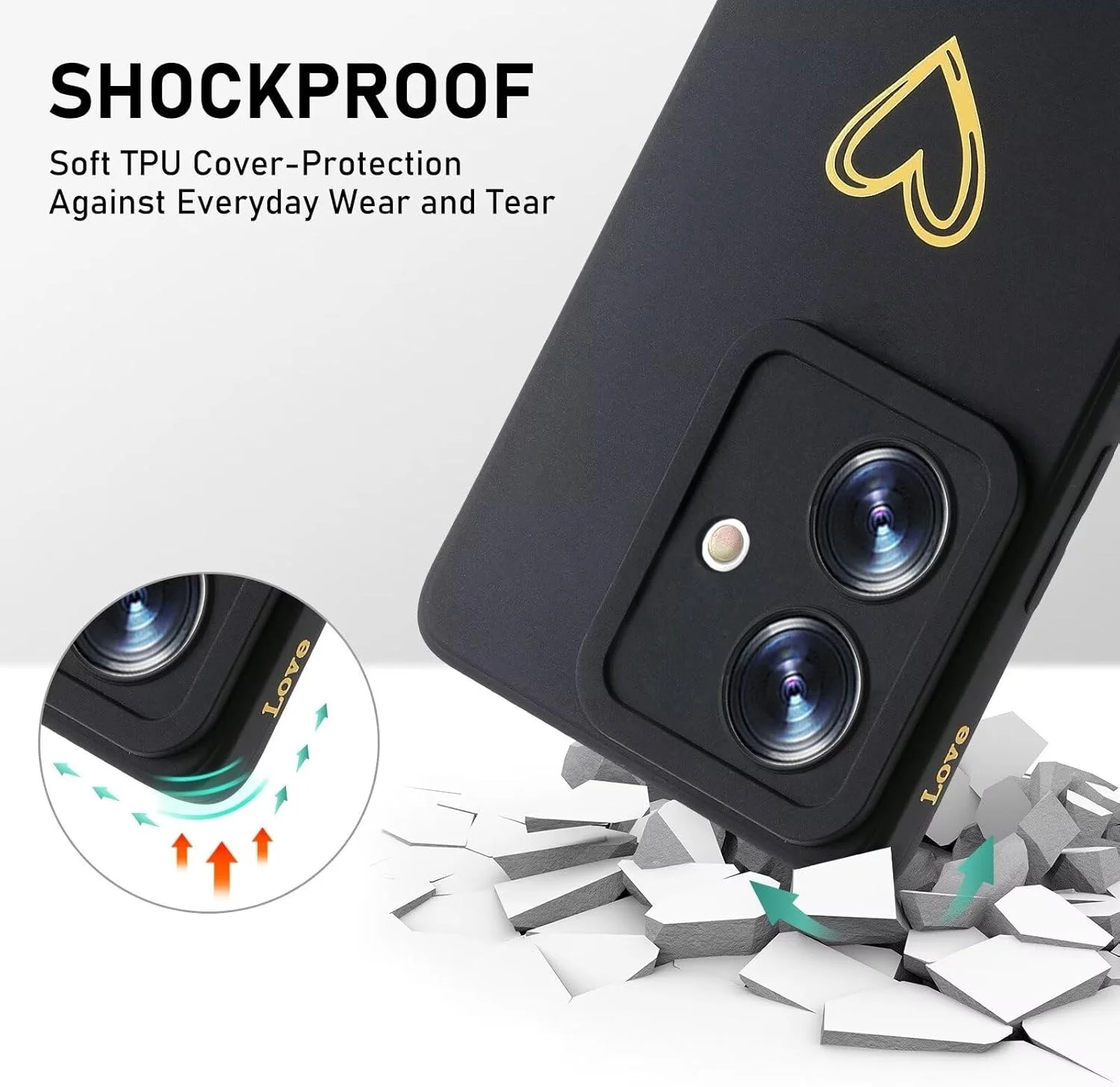 قاب محافظ طرح قلب طلایی LENGRACE برای گوشی وان پلاس نورد CE3 Lite 5G، قاب سیلیکونی TPU ضد ضربه با طرح قلب طلایی برای دختران و بانوان - سرمه ای