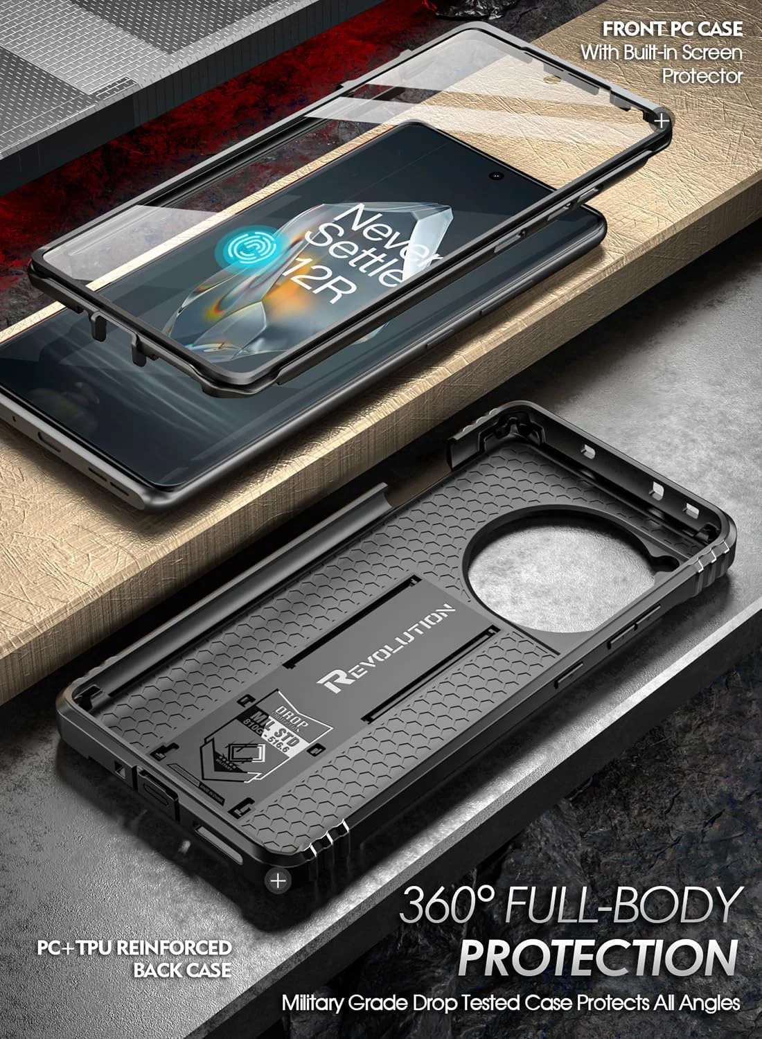 قاب محافظ مقاوم Poetic Revolution برای OnePlus 12R 5G (2024) با محافظ صفحه نمایش داخلی، پوشش محافظ ضد ضربه تمام بدنه با پایه نگهدارنده، مشکی قاب محافظ مقاوم Poetic Revolution برای OnePlus 12R 5G (2024) با محافظ صفحه نمایش داخلی، پوشش محافظ ضد ضربه تمام بدنه با پایه نگهدارنده، مشکی