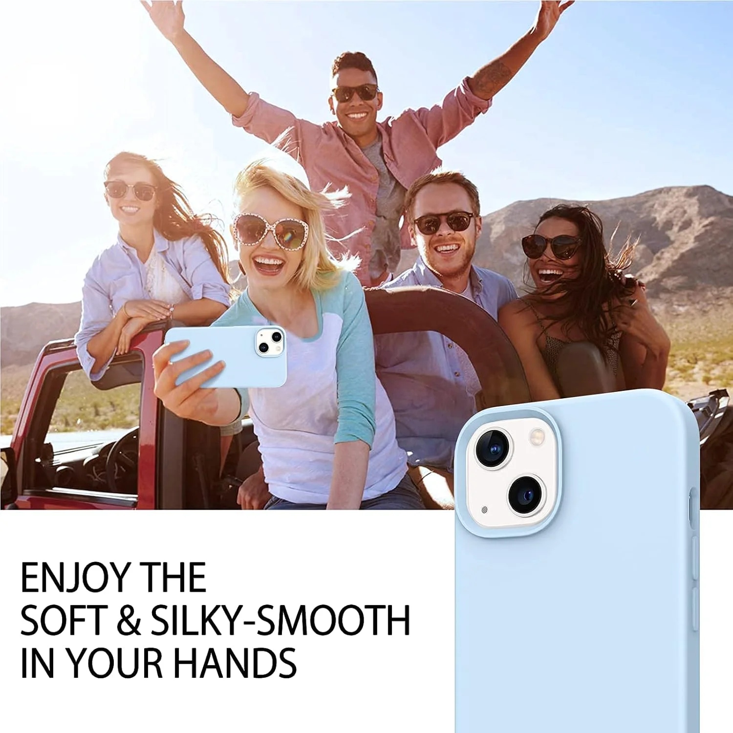 کاور محافظ سیلیکونی نرم و منعطف DOMAVER با لایه داخلی میکروفایبر، ضد ضربه، سازگار با آیفون 13 - آبی روشن