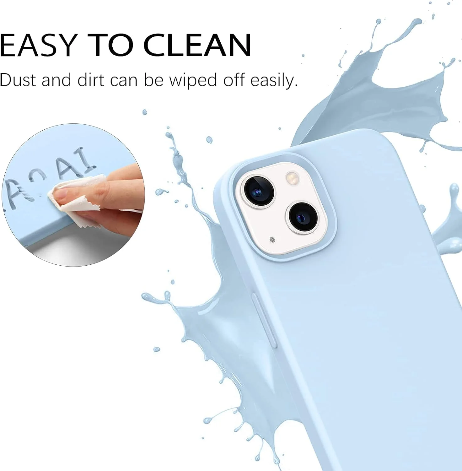 کاور محافظ سیلیکونی نرم و منعطف DOMAVER با لایه داخلی میکروفایبر، ضد ضربه، سازگار با آیفون 13 - آبی روشن