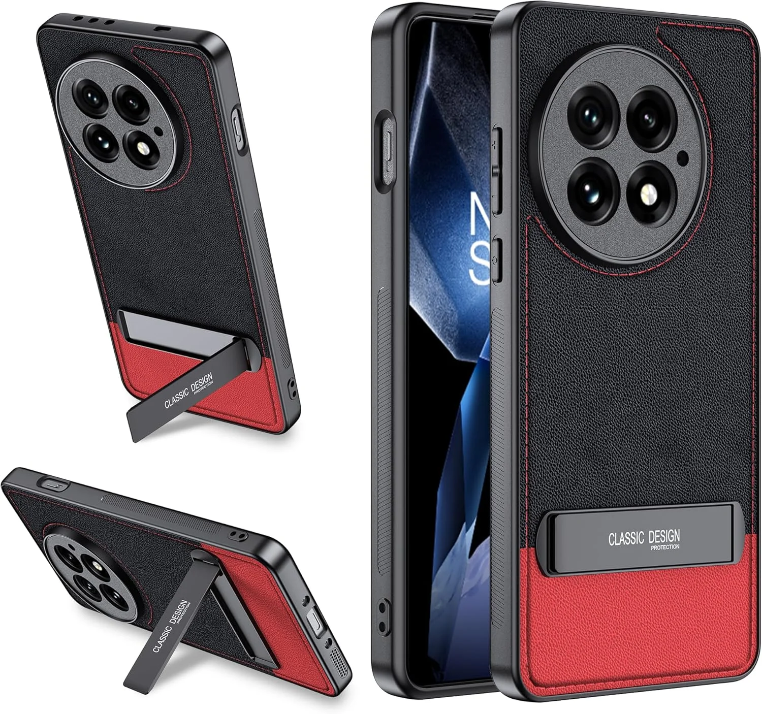 قاب گوشی OnePlus 13 با پایه چرخان، چرم مصنوعی PU + قاب سیلیکونی انعطاف پذیر قاب گوشی OnePlus 13 با پایه چرخان، چرم مصنوعی PU + قاب سیلیکونی انعطاف پذیر