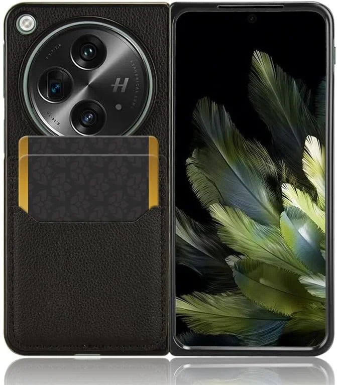 کاور چرمی محافظ گوشی وان پلاس اوپن/اوپو فایند N3 مدل Gruattreay، بسیار باریک، ضد ضربه، دارای جای کارت (مشکی)