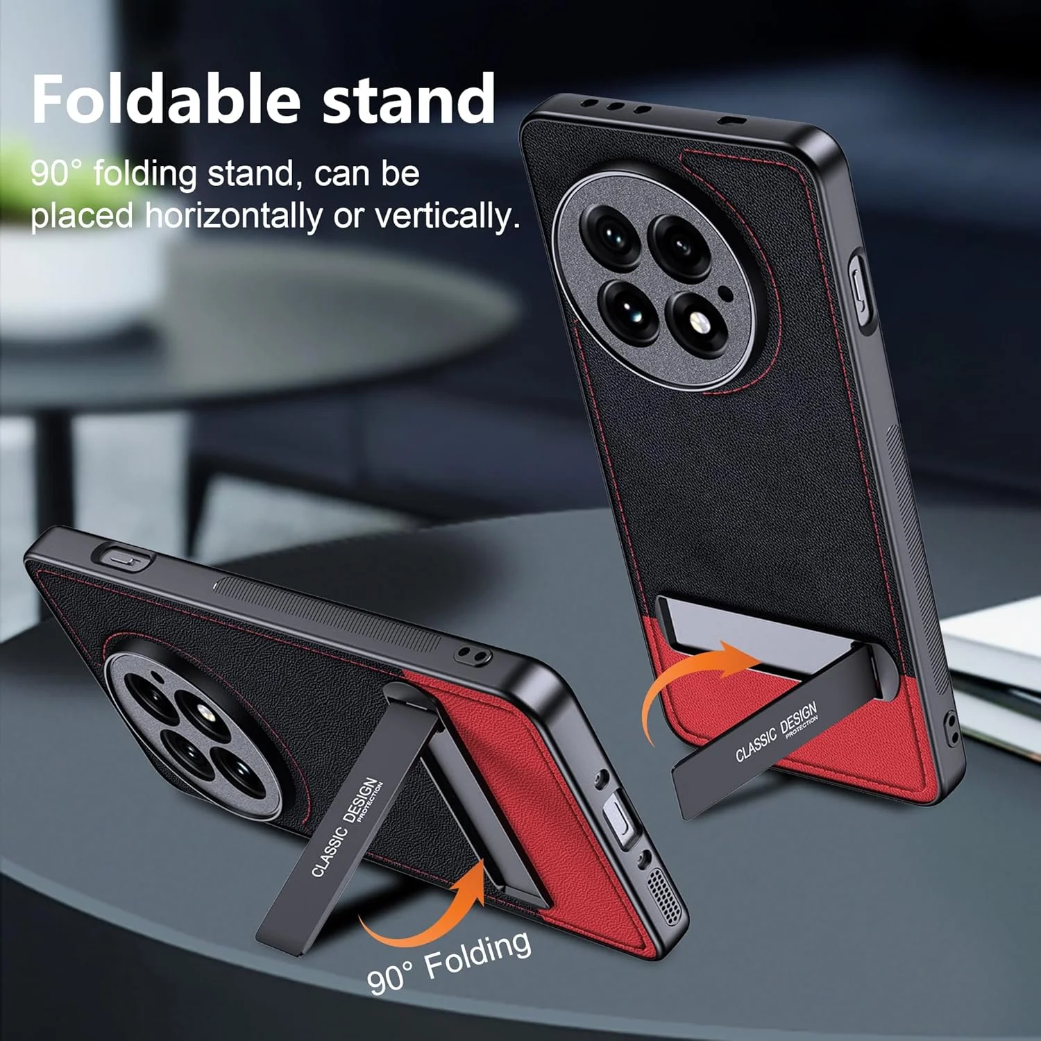 قاب گوشی OnePlus 13 با پایه چرخان، چرم مصنوعی PU + قاب سیلیکونی انعطاف پذیر