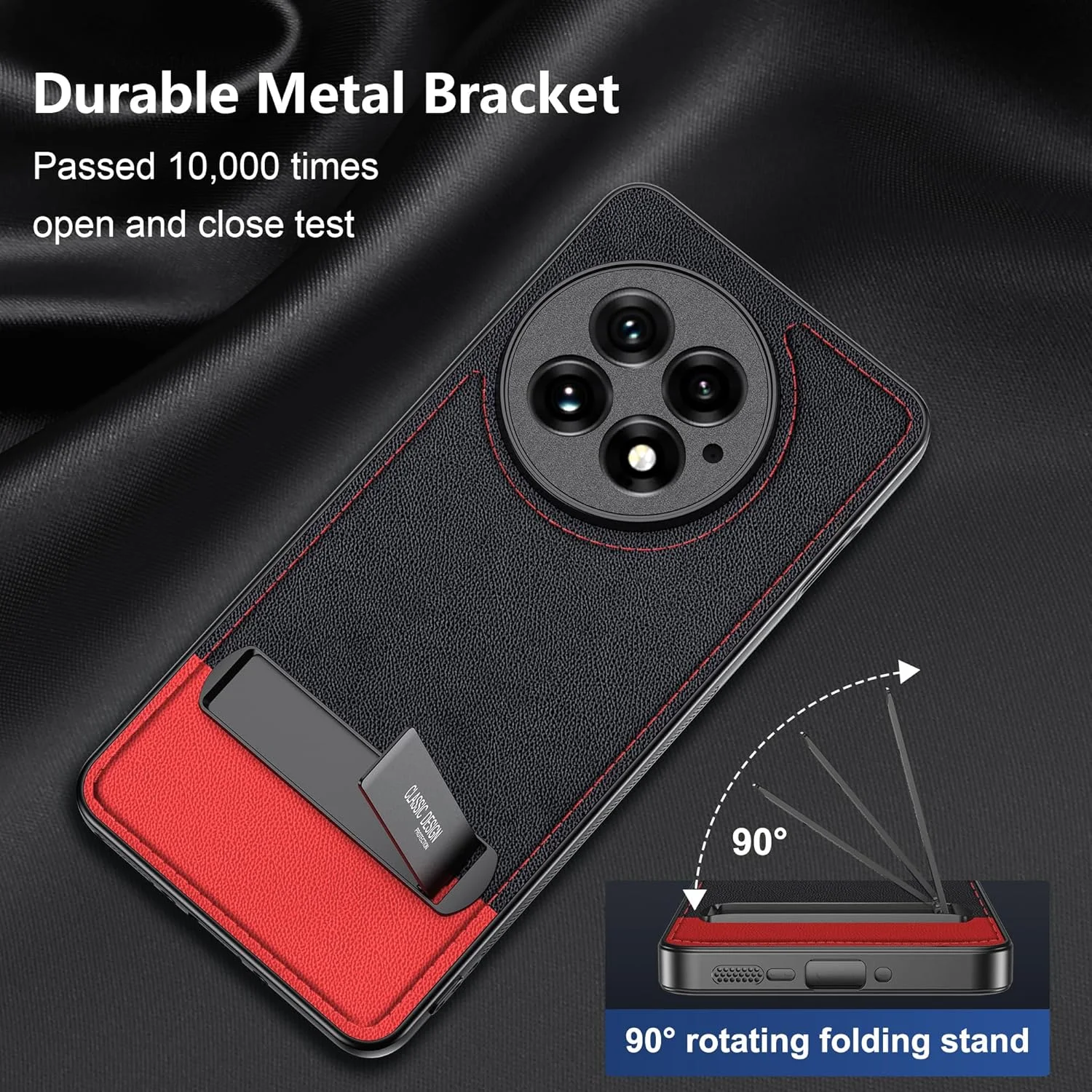 قاب گوشی OnePlus 13 با پایه چرخان، چرم مصنوعی PU + قاب سیلیکونی انعطاف پذیر