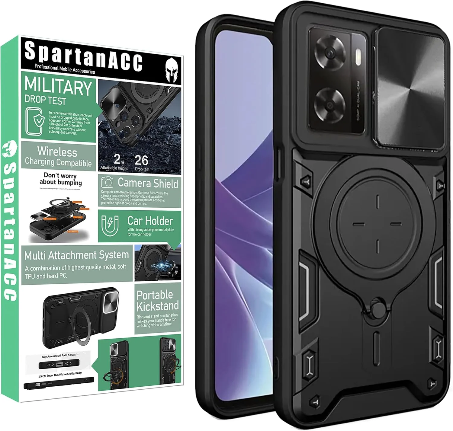 قاب محافظ گوشی وان پلاس نورد N20 SE 4G با پایه چرخان 360 درجه، محافظ صفحه نمایش شیشه ای ضد ضربه نظامی، حلقه مغناطیسی سازگار با هولدر ماشین (مشکی، N20 SE) قاب محافظ گوشی وان پلاس نورد N20 SE 4G با پایه چرخان 360 درجه، محافظ صفحه نمایش شیشه ای ضد ضربه نظامی، حلقه مغناطیسی سازگار با هولدر ماشین (مشکی، N20 SE)