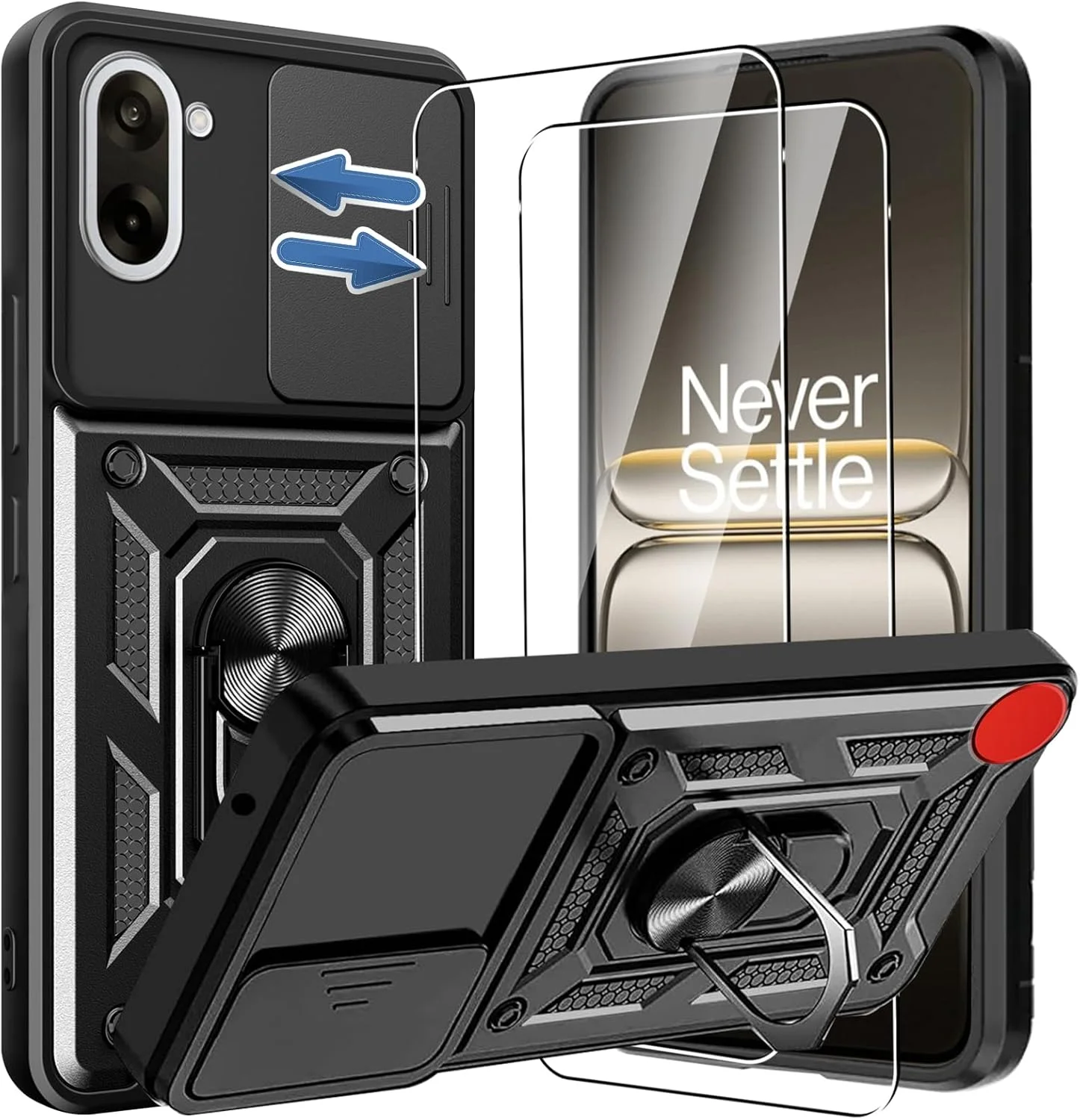 قاب محافظ گوشی وان پلاس نورد CE5 5G به همراه 2 محافظ صفحه نمایش، دارای پایه چرخشی 360 درجه و پوشش کشویی دوربین، ضد ضربه، ترکیبی از TPU نرم و PC سخت، پوشش سپر ضد خش درجه نظامی، مشکی قاب محافظ گوشی وان پلاس نورد CE5 5G به همراه 2 محافظ صفحه نمایش، دارای پایه چرخشی 360 درجه و پوشش کشویی دوربین، ضد ضربه، ترکیبی از TPU نرم و PC سخت، پوشش سپر ضد خش درجه نظامی، مشکی