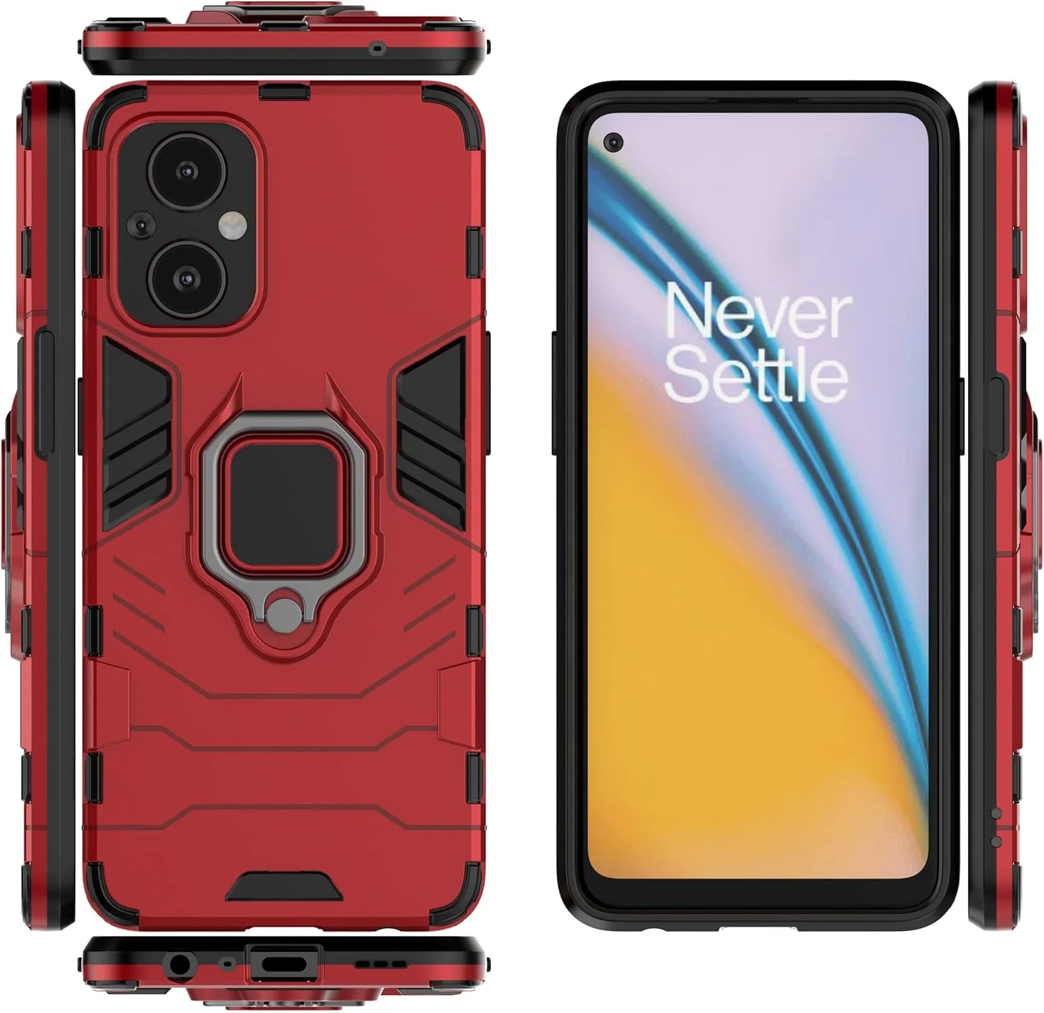 قاب محافظ برای گوشی های اوپو رنو 7Z/A96 5G/وان پلاس نورد N20 5G، کاور زرهی مقاوم در برابر ضربه با پایه تاشو، قرمز قاب محافظ برای گوشی های اوپو رنو 7Z/A96 5G/وان پلاس نورد N20 5G، کاور زرهی مقاوم در برابر ضربه با پایه تاشو، قرمز