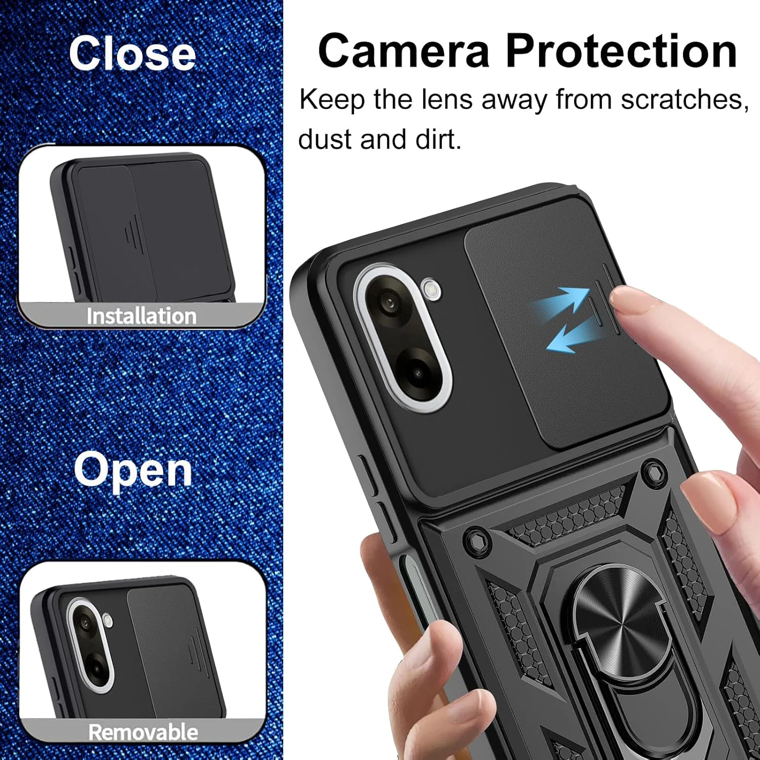 قاب محافظ گوشی وان پلاس نورد CE5 5G به همراه 2 محافظ صفحه نمایش، دارای پایه چرخشی 360 درجه و پوشش کشویی دوربین، ضد ضربه، ترکیبی از TPU نرم و PC سخت، پوشش سپر ضد خش درجه نظامی، مشکی قاب محافظ گوشی وان پلاس نورد CE5 5G به همراه 2 محافظ صفحه نمایش، دارای پایه چرخشی 360 درجه و پوشش کشویی دوربین، ضد ضربه، ترکیبی از TPU نرم و PC سخت، پوشش سپر ضد خش درجه نظامی، مشکی