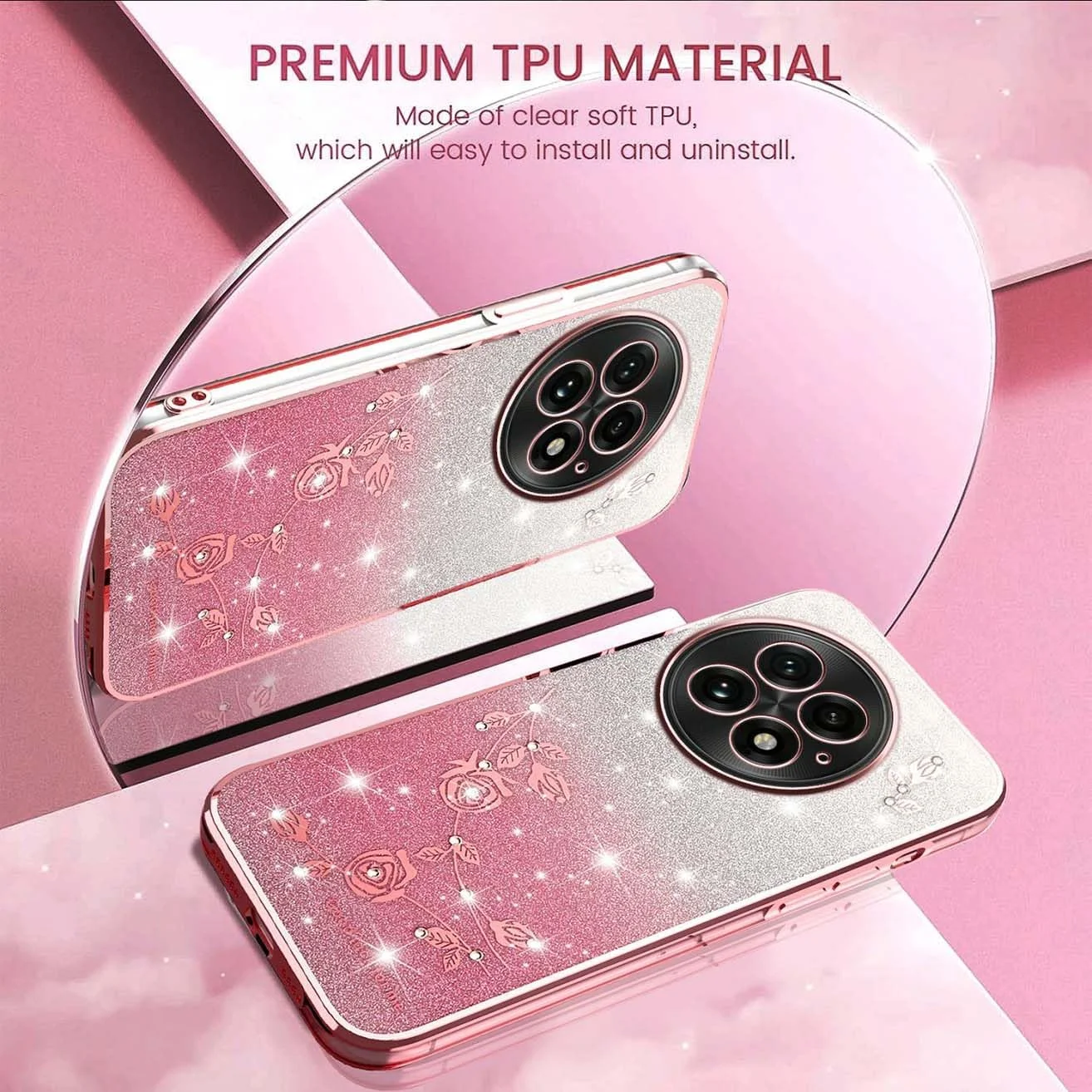 قاب گوشی اکلیلی YUEQIAN برای OnePlus 13 5G، کاور بسیار نازک، شفاف، سیلیکونی و ضد ضربه با طرح گل های الماس درخشان، مناسب برای دختران و بانوان - صورتی قاب گوشی اکلیلی YUEQIAN برای OnePlus 13 5G، کاور بسیار نازک، شفاف، سیلیکونی و ضد ضربه با طرح گل های الماس درخشان، مناسب برای دختران و بانوان - صورتی