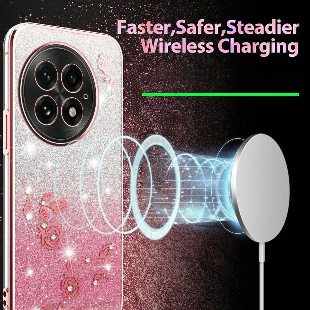 قاب گوشی اکلیلی YUEQIAN برای OnePlus 13 5G، کاور بسیار نازک، شفاف، سیلیکونی و ضد ضربه با طرح گل های الماس درخشان، مناسب برای دختران و بانوان - صورتی قاب گوشی اکلیلی YUEQIAN برای OnePlus 13 5G، کاور بسیار نازک، شفاف، سیلیکونی و ضد ضربه با طرح گل های الماس درخشان، مناسب برای دختران و بانوان - صورتی