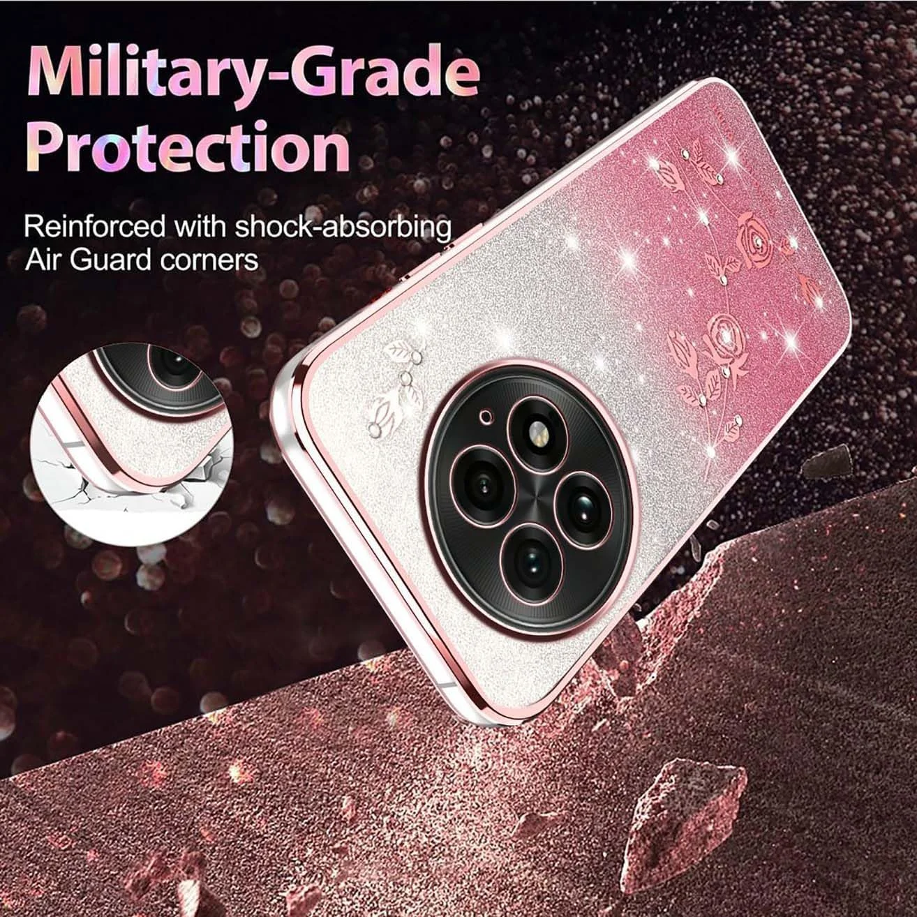 قاب گوشی اکلیلی YUEQIAN برای OnePlus 13 5G، کاور بسیار نازک، شفاف، سیلیکونی و ضد ضربه با طرح گل های الماس درخشان، مناسب برای دختران و بانوان - صورتی قاب گوشی اکلیلی YUEQIAN برای OnePlus 13 5G، کاور بسیار نازک، شفاف، سیلیکونی و ضد ضربه با طرح گل های الماس درخشان، مناسب برای دختران و بانوان - صورتی