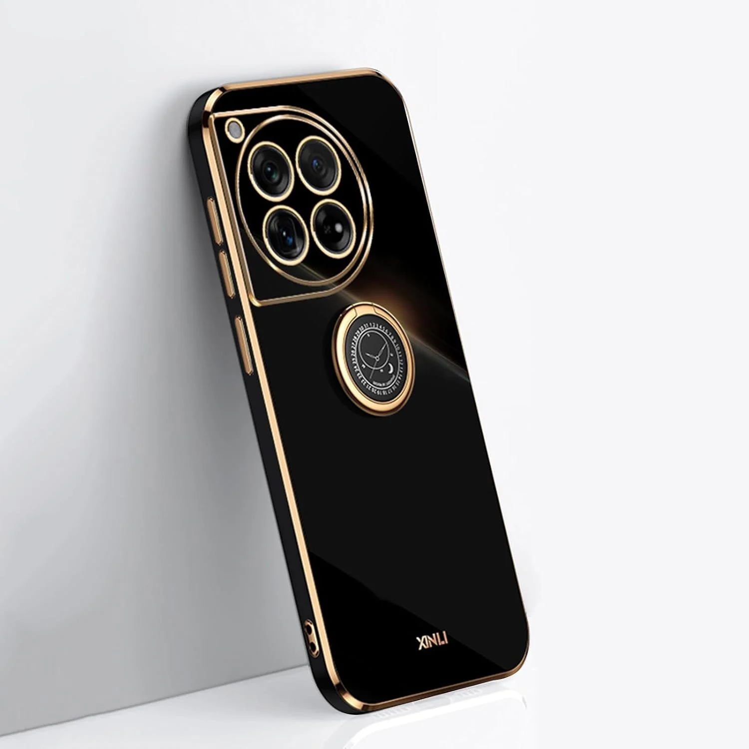 قاب محافظ گوشی EasyLifeGo برای OnePlus 12 5G، کاور باریک و ضد ضربه با حلقه نگهدارنده 360 درجه از جنس TPU نرم - مشکی