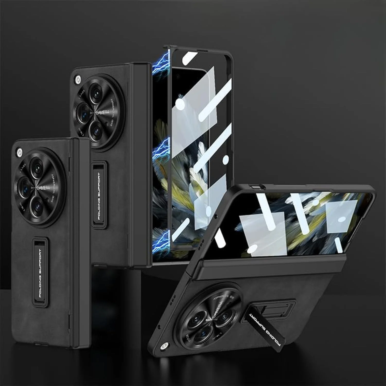 کاور چرمی لوکس گوشی مناسب برای اوپو فایند N3/وان پلاس اوپن، تاشو مغناطیسی، دارای استند داخلی، همراه با محافظ صفحه نمایش، پشتیبانی از شارژ بی‌سیم (مشکی)