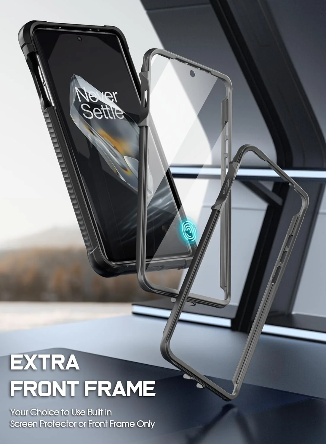 کاور محافظ POETIC Guardian سازگار با OnePlus 12 5G (2024)، محافظ صفحه نمایش داخلی، عملکرد با شناسه اثر انگشت، ضد ضربه، مقاوم، شفاف، کاور هیبریدی تمام بدنه، مشکی/شفاف