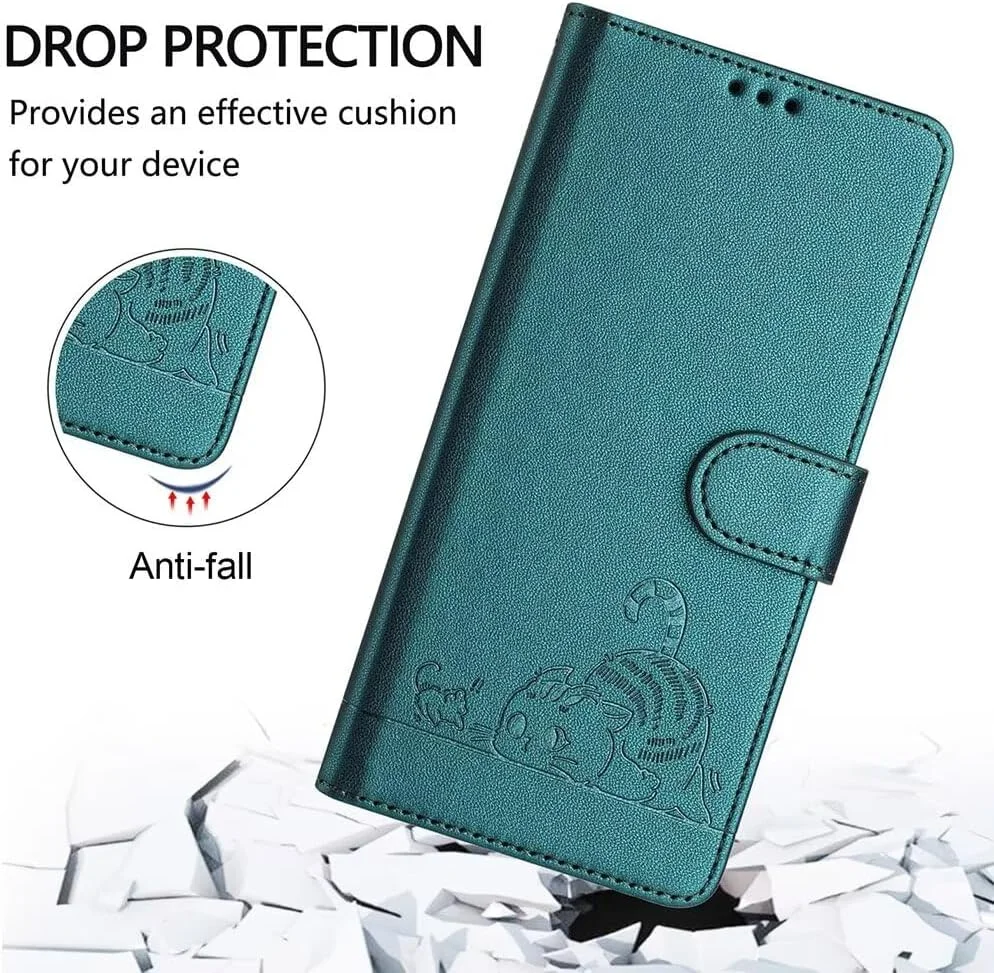 کاور چرمی طرح گربه برجسته SEAHAI برای OnePlus Nord 4 5G، کیف پول با استند، جای کارت، بست مغناطیسی، سبز تیره کاور چرمی طرح گربه برجسته SEAHAI برای OnePlus Nord 4 5G، کیف پول با استند، جای کارت، بست مغناطیسی، سبز تیره