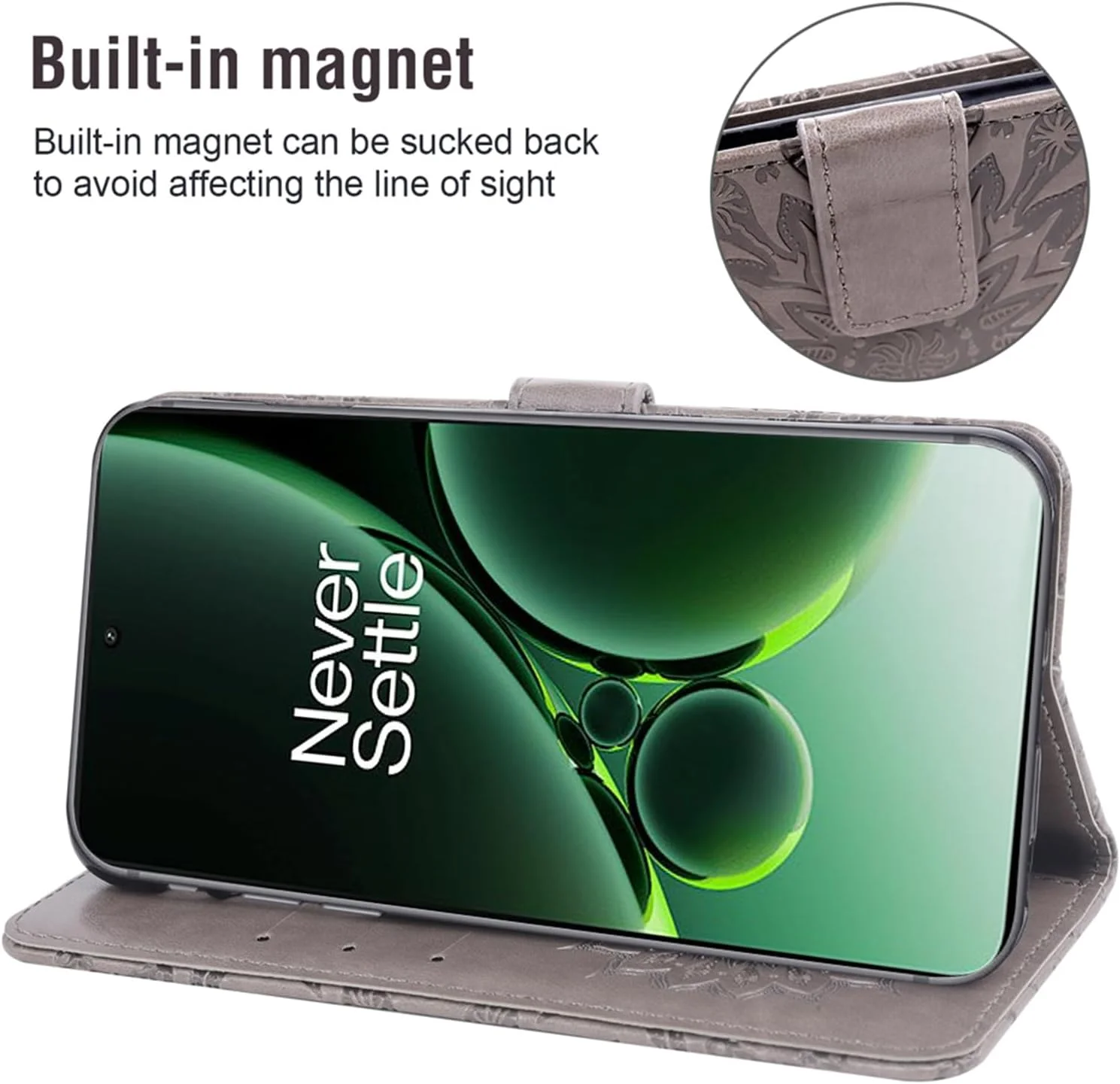 کیف پول گوشی موبایل برای وان پلاس نورد 3 5G به همراه محافظ صفحه نمایش شیشه ای و جلد چرمی باریک تاشو با جای کارت، مناسب برای وان پلاس نورد 3 CPH2493 CPH2491، خاکستری کیف پول گوشی موبایل برای وان پلاس نورد 3 5G به همراه محافظ صفحه نمایش شیشه ای و جلد چرمی باریک تاشو با جای کارت، مناسب برای وان پلاس نورد 3 CPH2493 CPH2491، خاکستری