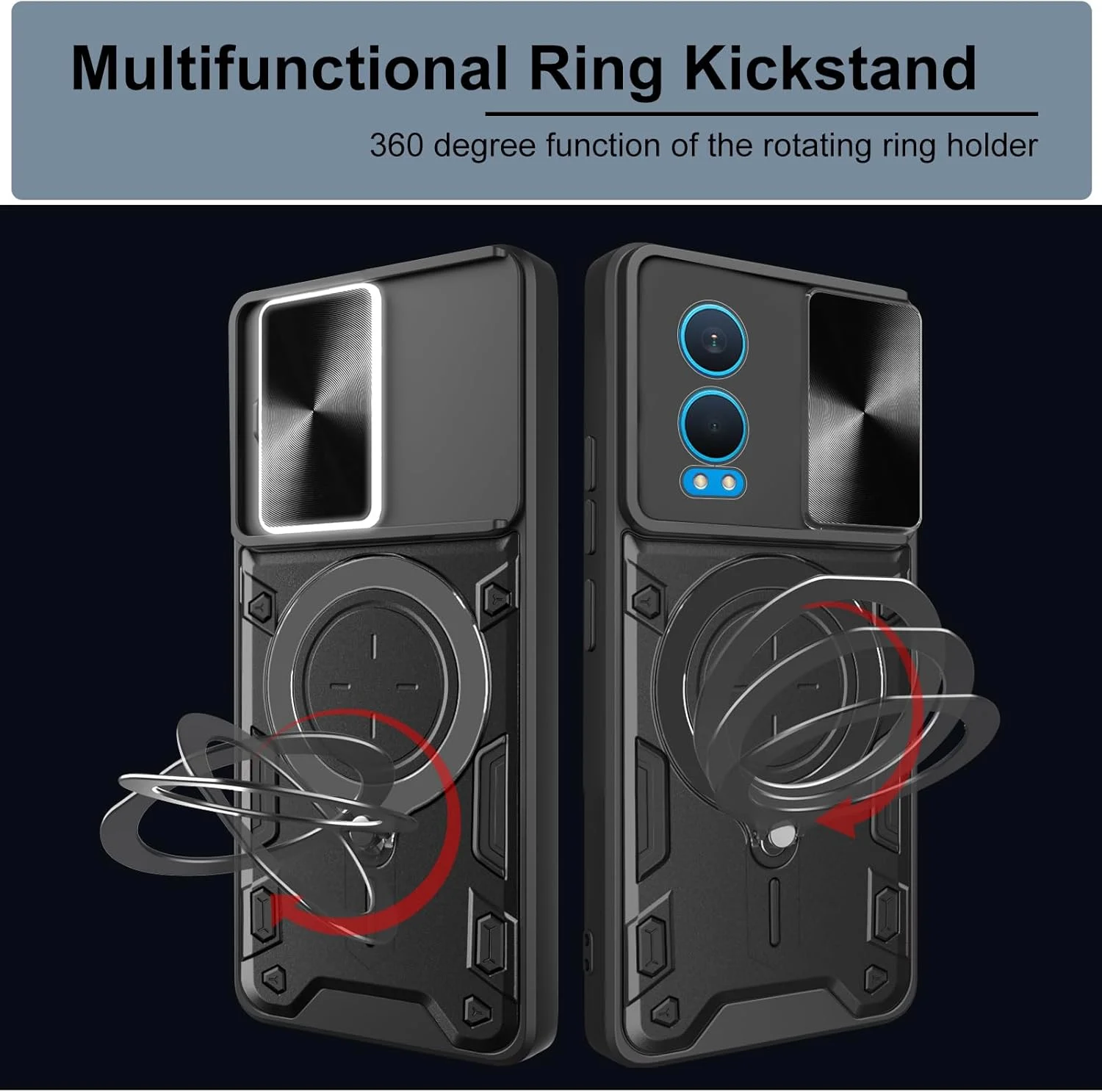 کاور محافظ گوشی KZIOACSH مناسب برای OnePlus Nord CE4 Lite 5G، کاور مقاوم PC+TPU با سپر ضربه گیر [محافظت از دوربین] قاب پشتی ضد خش و مقاوم با هولدر فلزی تقویت شده برای اتصال به پایه نگهدارنده خودرو، مشکی