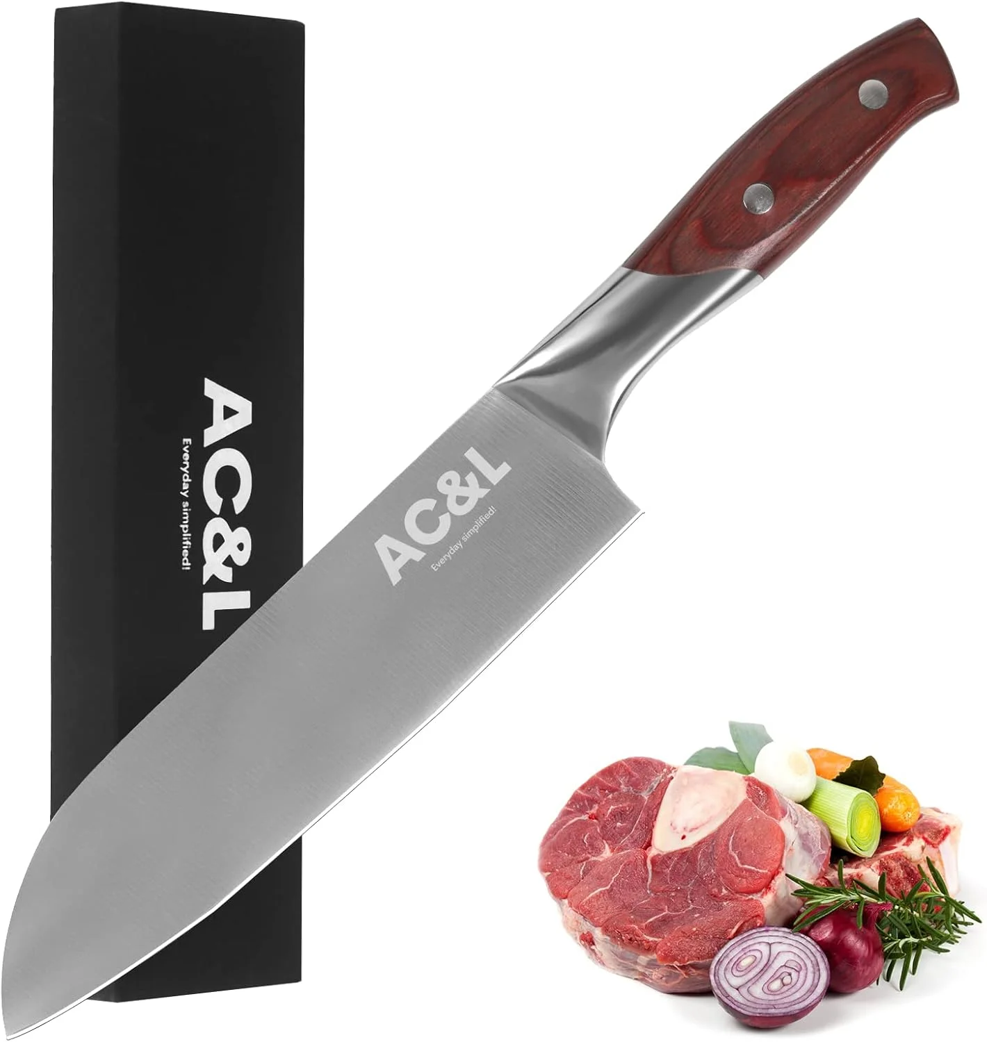 چاقوی آشپزخانه AC&L، چاقوی حرفه ای آشپزخانه 11 اینچی، چاقوی تیز فولاد ضد زنگ کربنی بالا با دسته ارگونومیک و جعبه هدیه برای سبزیجات، میوه، گوشت بدون استخوان، رستوران (27.5X1.80cm)