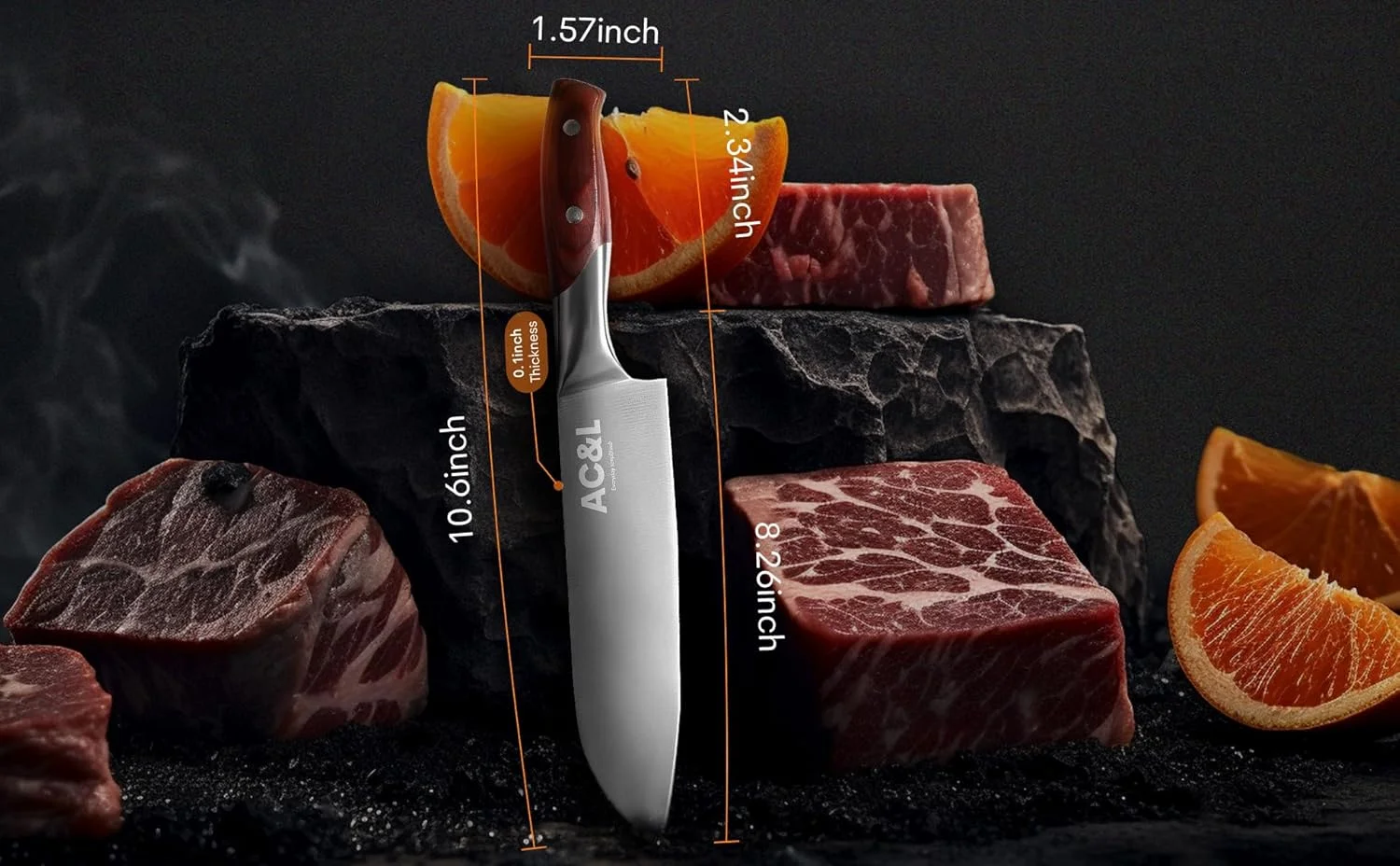 چاقوی آشپزخانه AC&L، چاقوی حرفه ای آشپزخانه 11 اینچی، چاقوی تیز فولاد ضد زنگ کربنی بالا با دسته ارگونومیک و جعبه هدیه برای سبزیجات، میوه، گوشت بدون استخوان، رستوران (27.5X1.80cm)