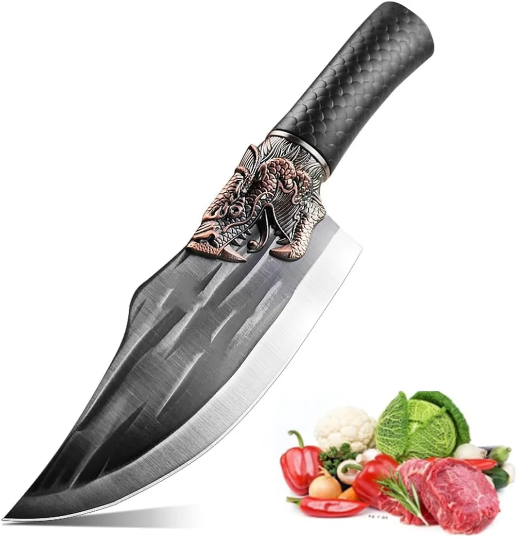چاقوی سلاخی - چاقوی سرآشپز صربستانی و چاقوی وایکینگ و چاقوی استخوان بر - چاقوی آشپزخانه دست ساز - چاقوی برش گوشت فولاد کربنی بالا با دسته پلاستیکی