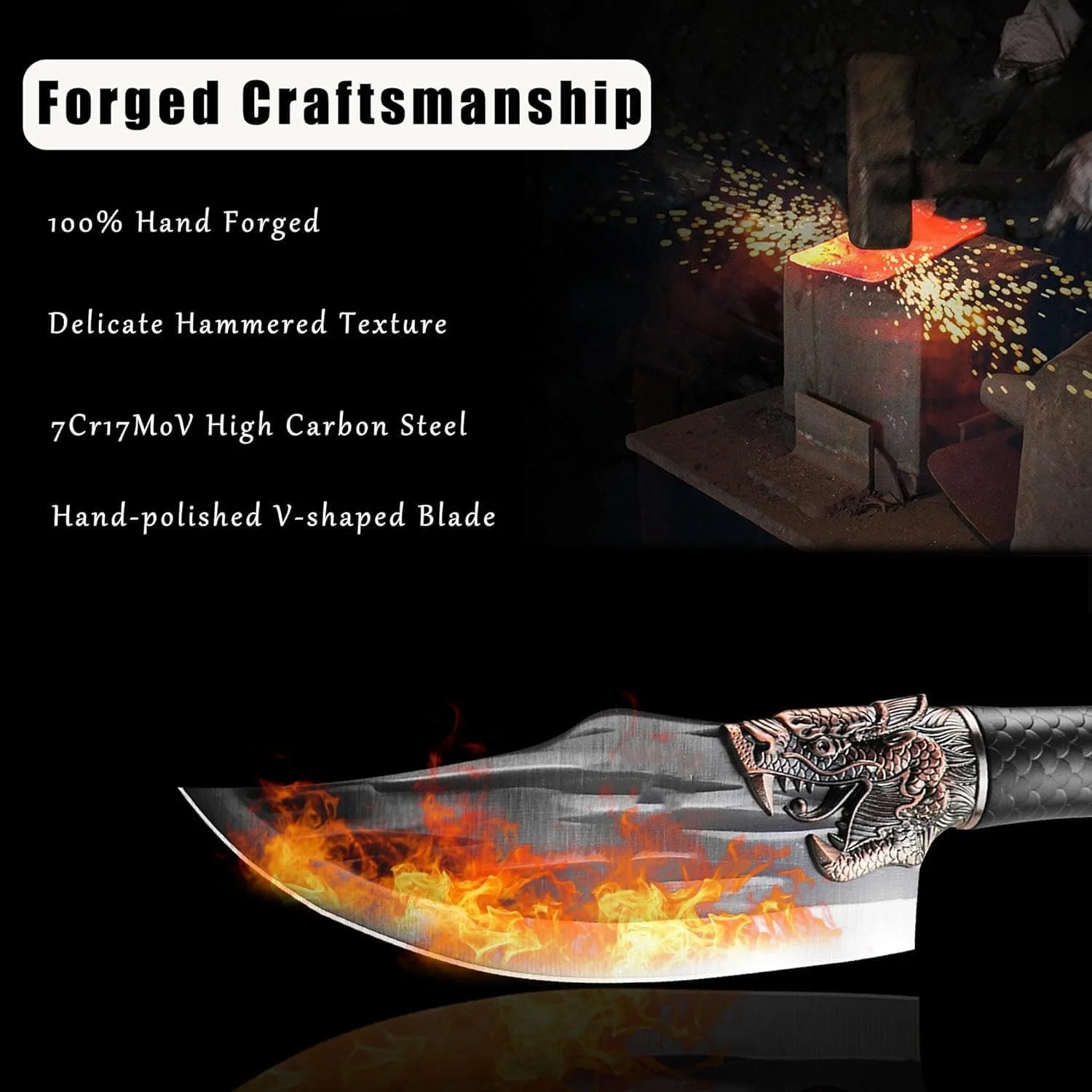 چاقوی سلاخی - چاقوی سرآشپز صربستانی و چاقوی وایکینگ و چاقوی استخوان بر - چاقوی آشپزخانه دست ساز - چاقوی برش گوشت فولاد کربنی بالا با دسته پلاستیکی