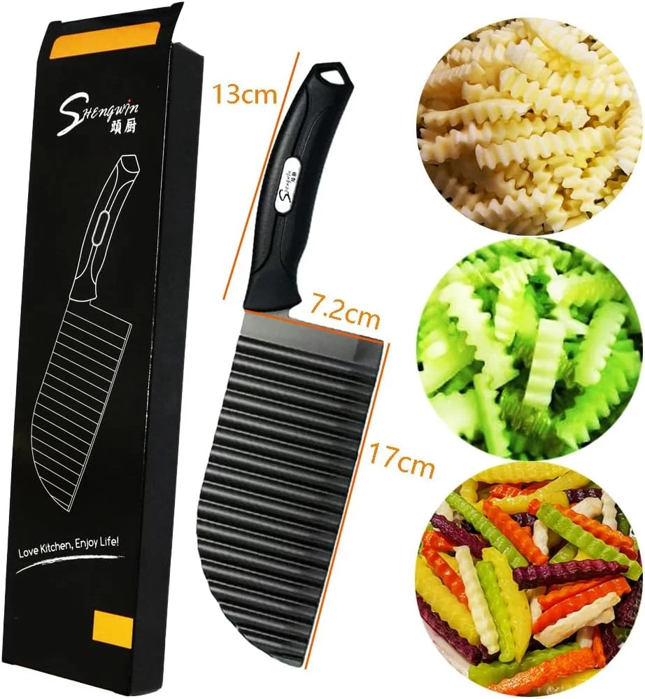 برشگر سیب زمینی کنگره ای COOLBABY - برش دهنده سیب زمینی سرخ کرده استیل ضد زنگ، خردکن دستی، چاقوی برش هویج سیب زمینی، ابزار برش تیغه موج دار آشپزخانه خانگی، سایز بزرگ 7.3 * 30 سانتی متر