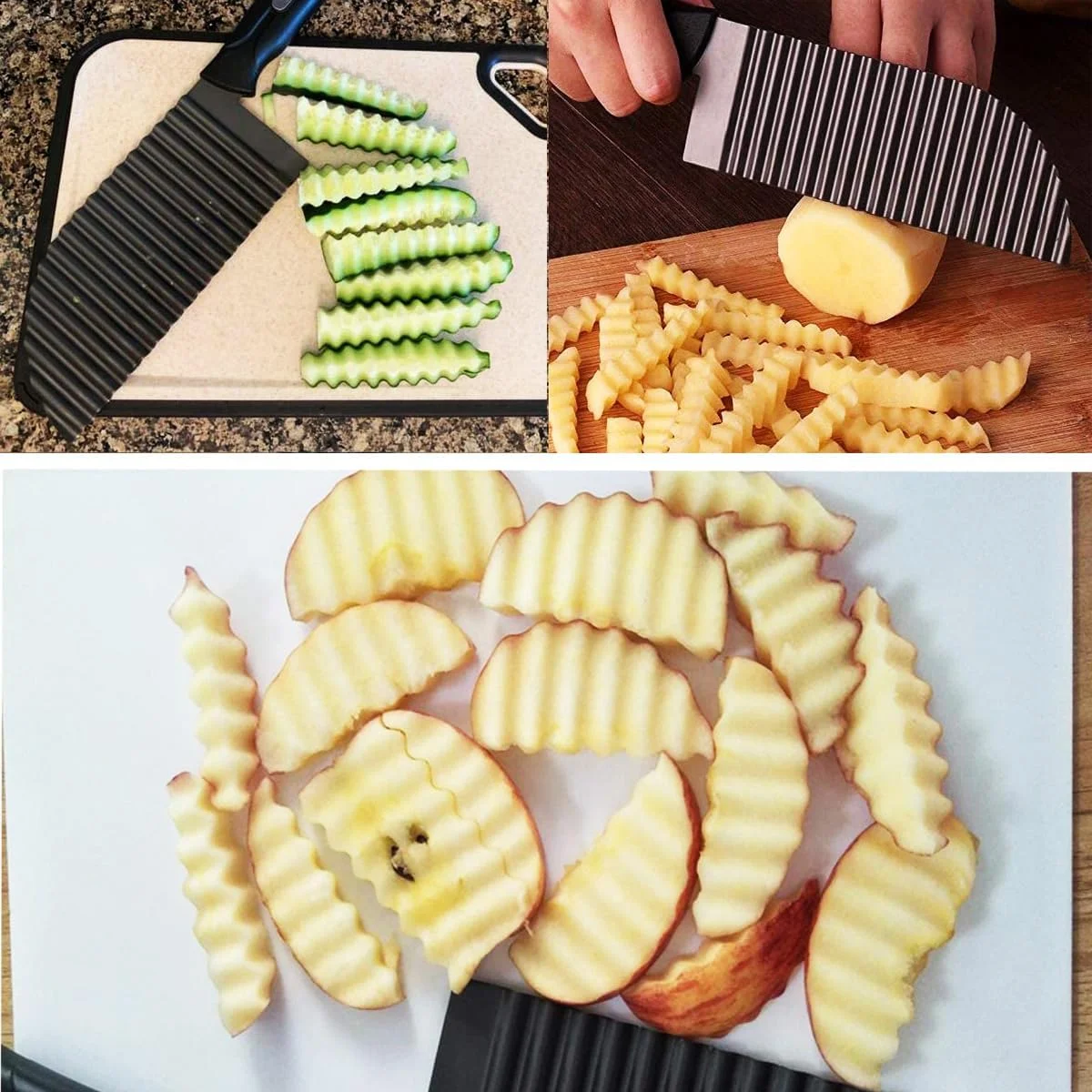 برشگر سیب زمینی کنگره ای COOLBABY - برش دهنده سیب زمینی سرخ کرده استیل ضد زنگ، خردکن دستی، چاقوی برش هویج سیب زمینی، ابزار برش تیغه موج دار آشپزخانه خانگی، سایز بزرگ 7.3 * 30 سانتی متر