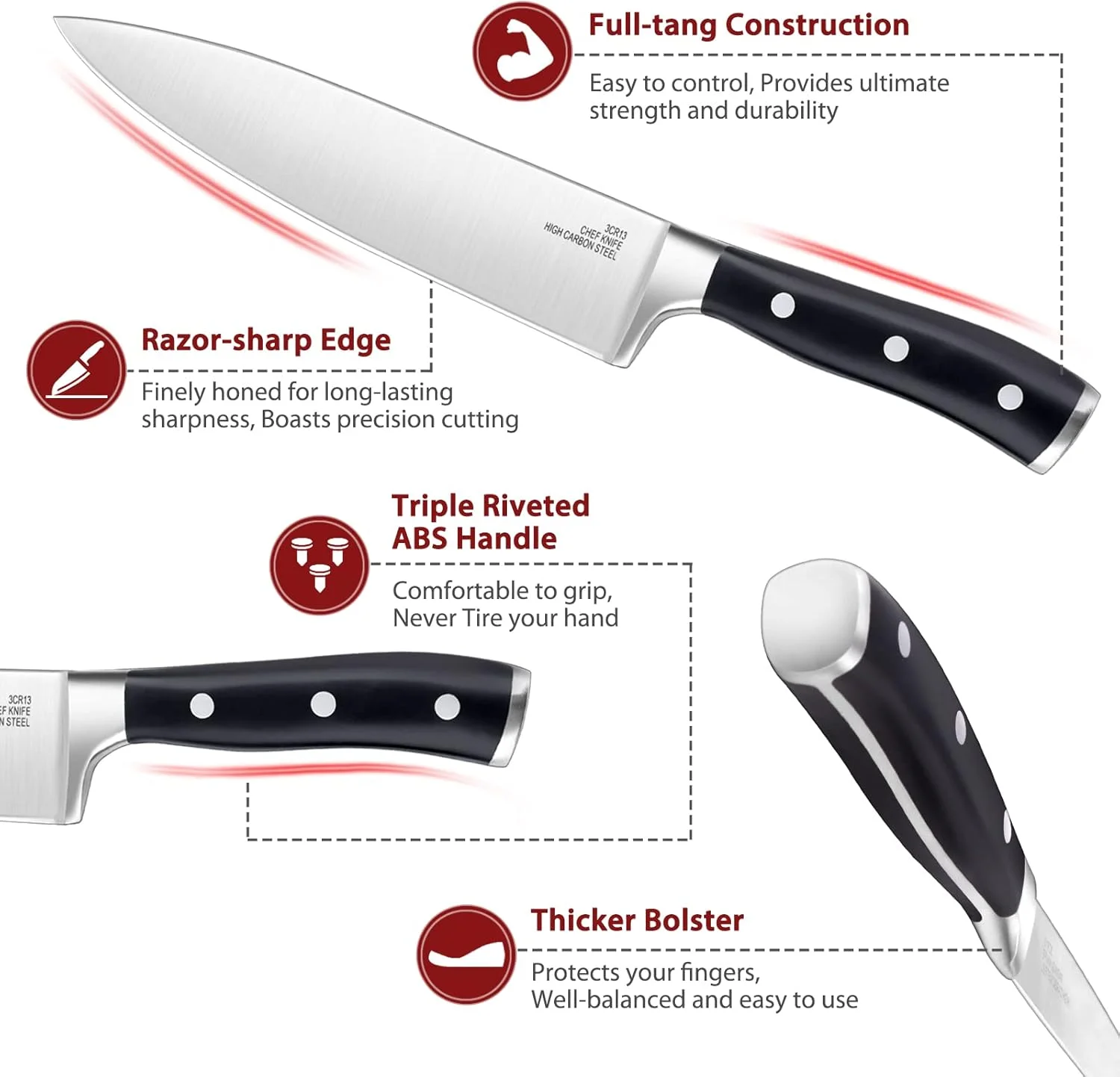 ست چاقوی آشپزخانه به همراه استند، ست ۱۶ پارچه چاقوی استیل ضد زنگ کربنی E-far شامل چاقوی سرآشپز، چندمنظوره، پوست کن، استیک، اره ای، نان و تیزکن، قیچی آشپزخانه، تیغه های آهنگری شده و یکپارچه