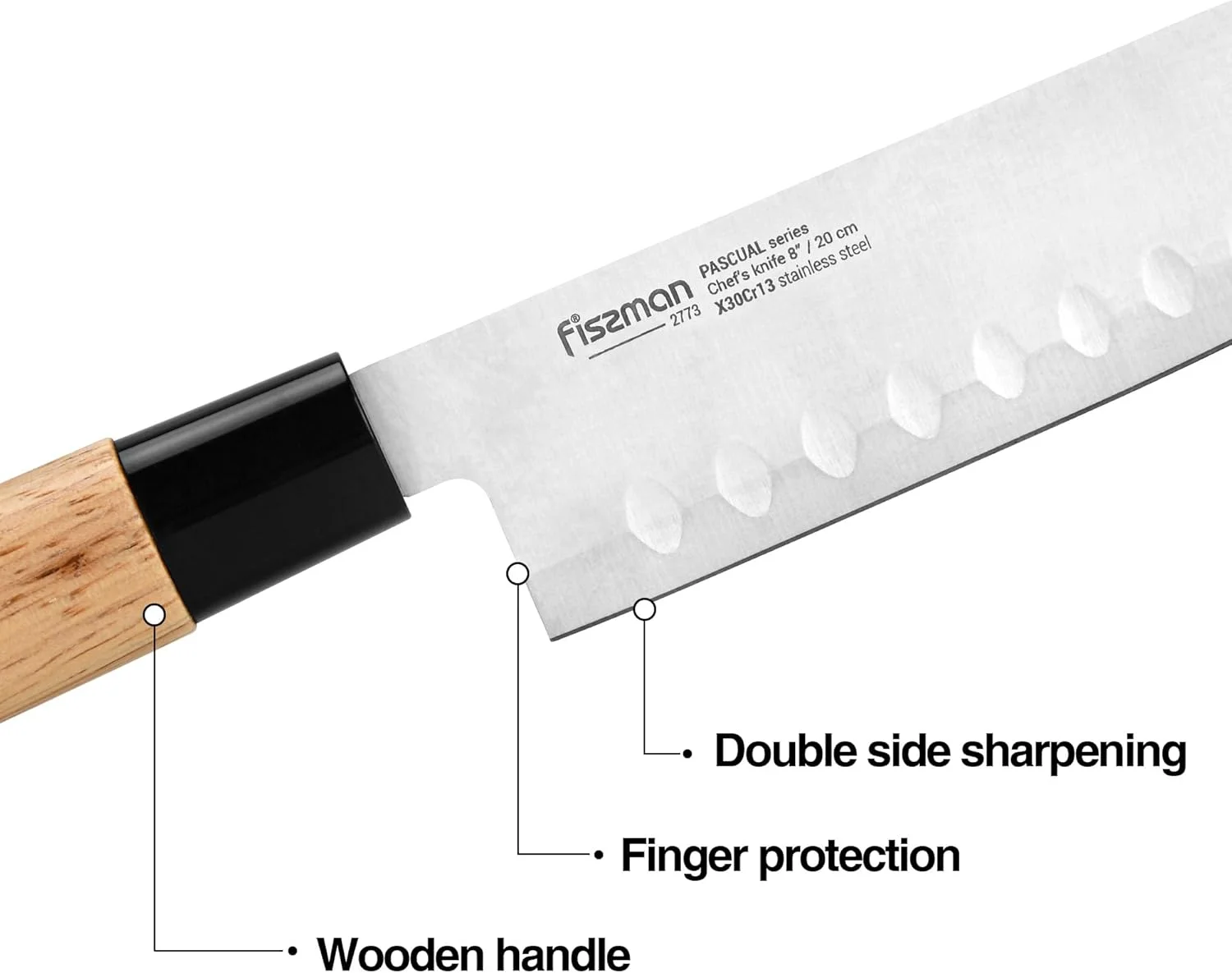ست چاقوی آشپزخانه فیسمن با بلوک چوبی، ست چاقو 6 تکه، فولاد ضد زنگ X30Cr13 مدل پاسکوال، شامل چاقوی سرآشپز، چاقوی برش، چاقوی نان، چاقوی کاربردی، چاقوی پوست کنی