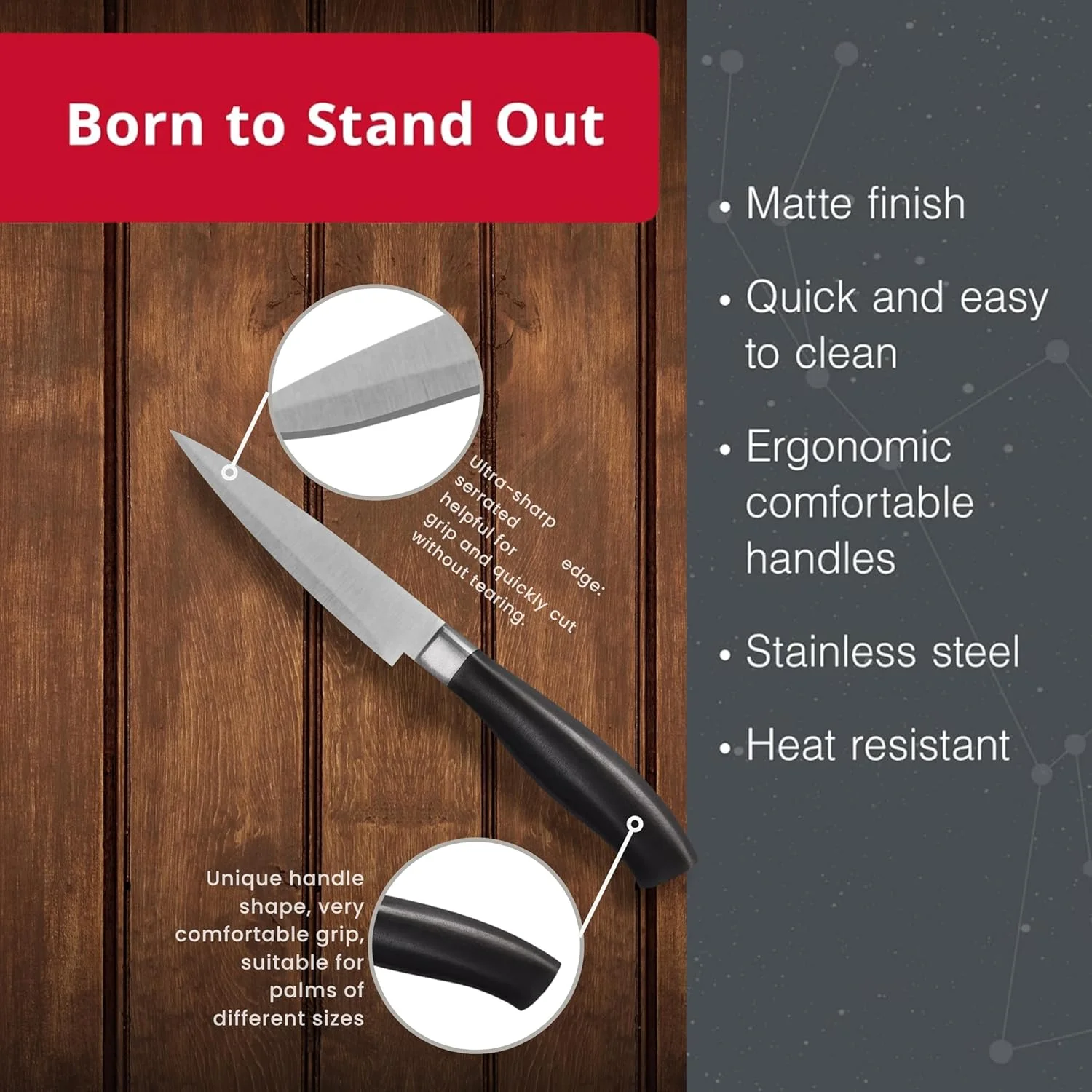 چاقوی آشپزخانه با دسته مشکی (9 سانتی متر)