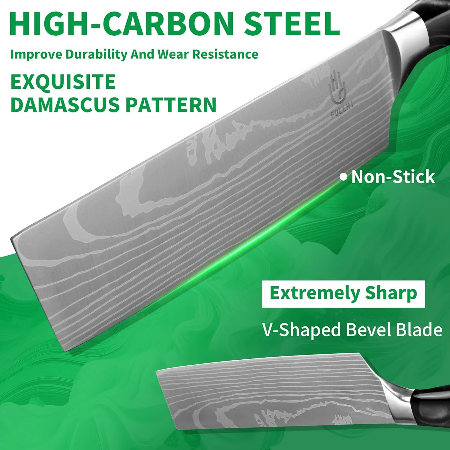 ست چاقوی آشپزخانه ۸ تکه فول هی، ست چاقو با استند و تیزکن، ست چاقوی آشپزخانه، دسته چند رنگ، هدیه برای آقایان و بانوان (رزین مشکی)