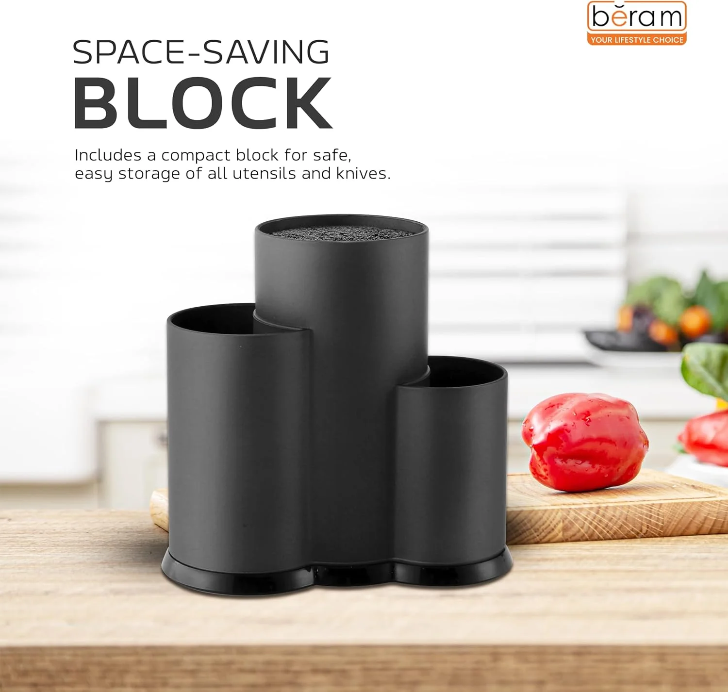 ست 12 تکه چاقوی آشپزخانه هاوس رولاند، تیغه های استیل ضد زنگ، دسته های ارگونومیک، پایه نگهداری شیک، ست ابزار آشپزی نچسب و کارد و چنگال با جای قاشق داخلی (مشکی)