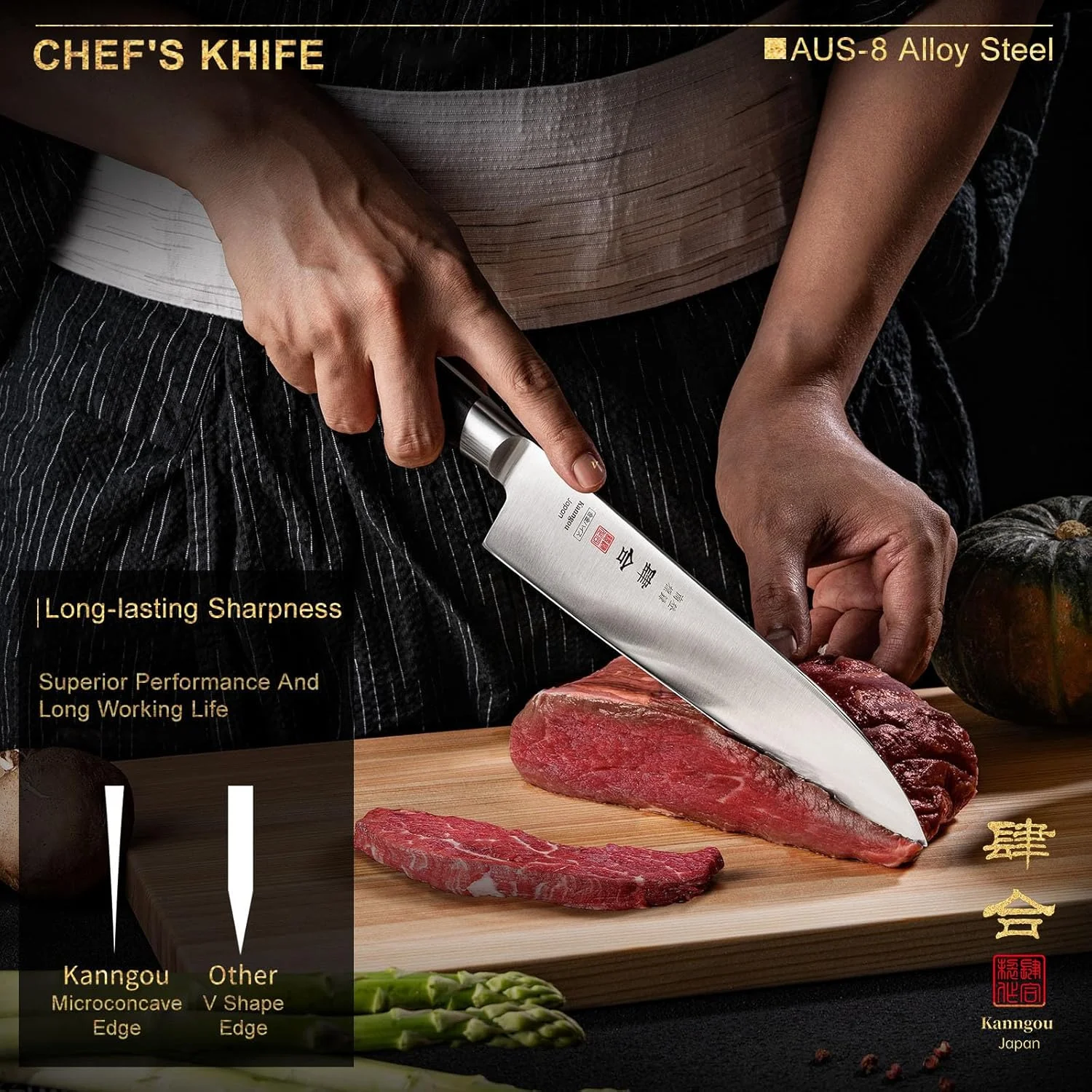 چاقوی آشپز 210 میلی‌متری ژاپنی، چاقوی آشپزخانه فولاد آلیاژی ژاپن AUS-8 با دسته پاکاوود مشکی یکپارچه، چاقوهای سرآشپز گیوتو 8.27 اینچی با جعبه هدیه ممتاز (سری کلاسیک)