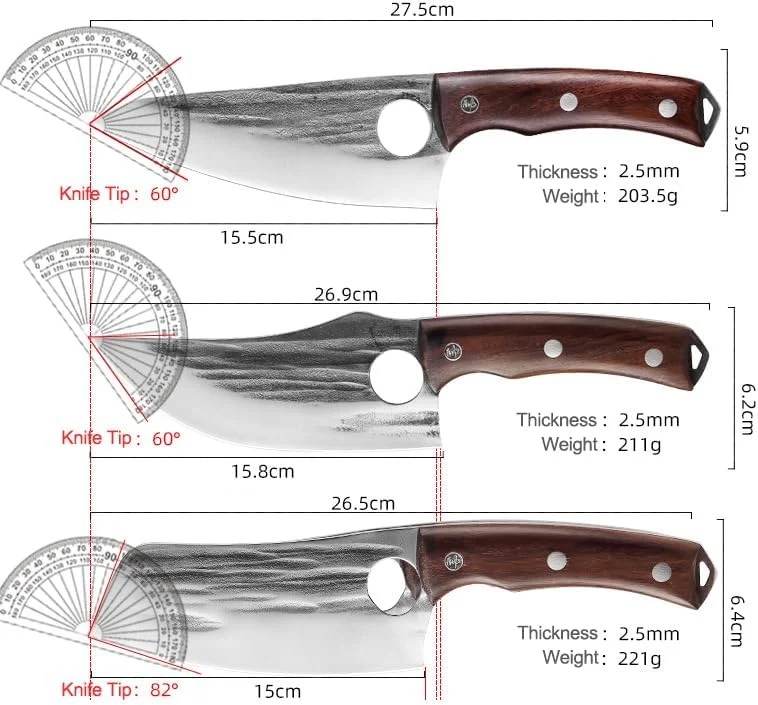 ست چاقوی قصابی 6 تکه KAPEICamper با غلاف، چاقوی سرآشپز آهنگری شده با دست، چاقوی استخوان بر، چاقوی برش گوشت فولاد کربنی بالا برای آشپزخانه، کمپینگ و باربیکیو