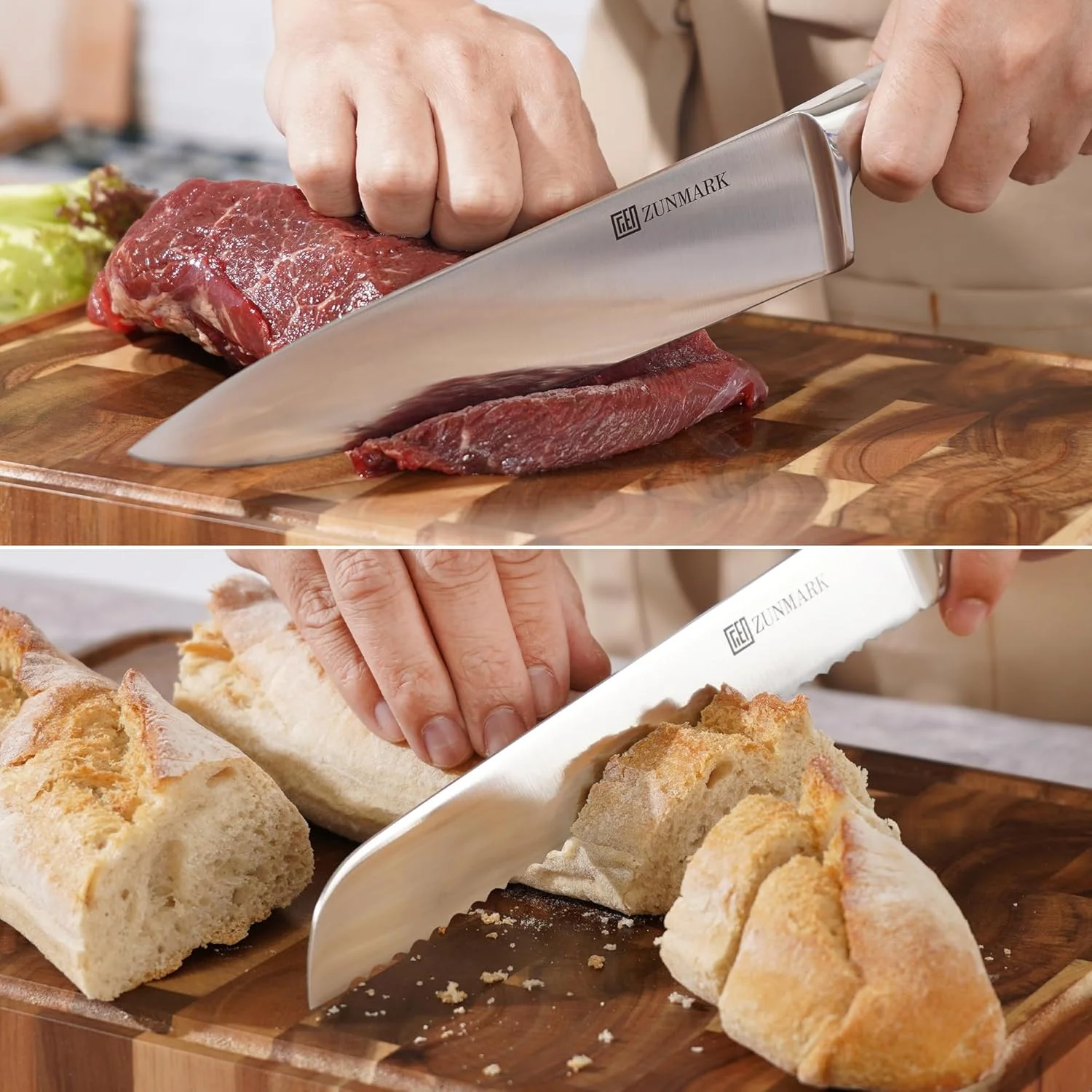 ست بلوک چاقوی مغناطیسی ZUNMARK، ست چاقوی فوق العاده تیز 7 تکه با قیچی، طراحی صرفه جویی در فضا برای آشپزخانه های خانگی و حرفه ای، نقره ای