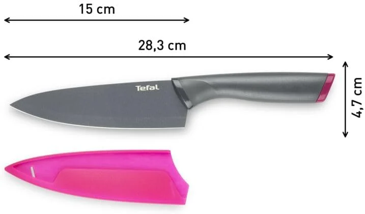 چاقوی سرآشپز 15 سانتی متری تفال مدل Fresh Kitchen به همراه روکش، خاکستری/بنفش، استیل ضد زنگ/پلاستیک، K1220304
